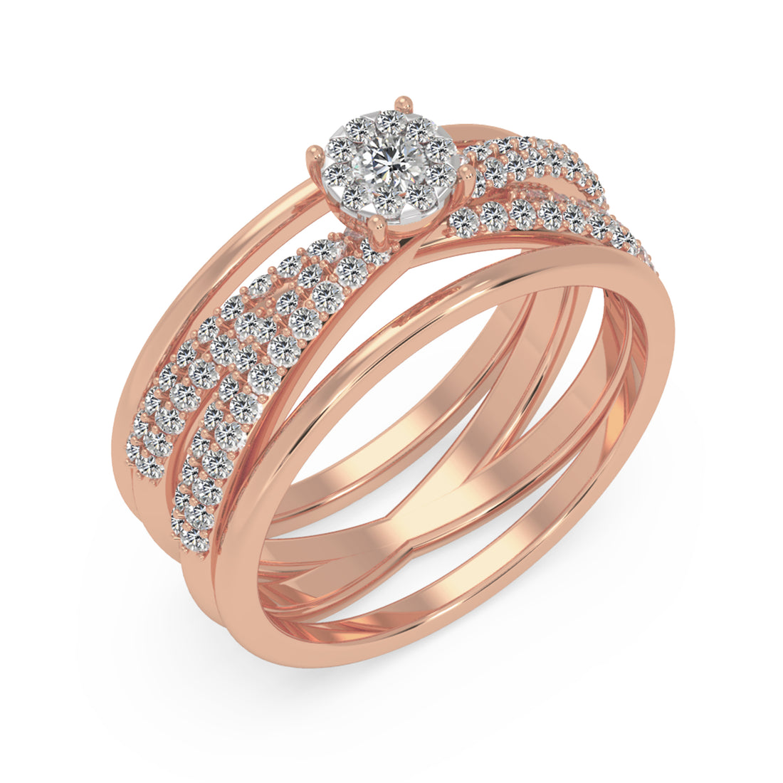 Lab-Grown Diamond Criss-Cross Ring – Multi-Row Statement Band