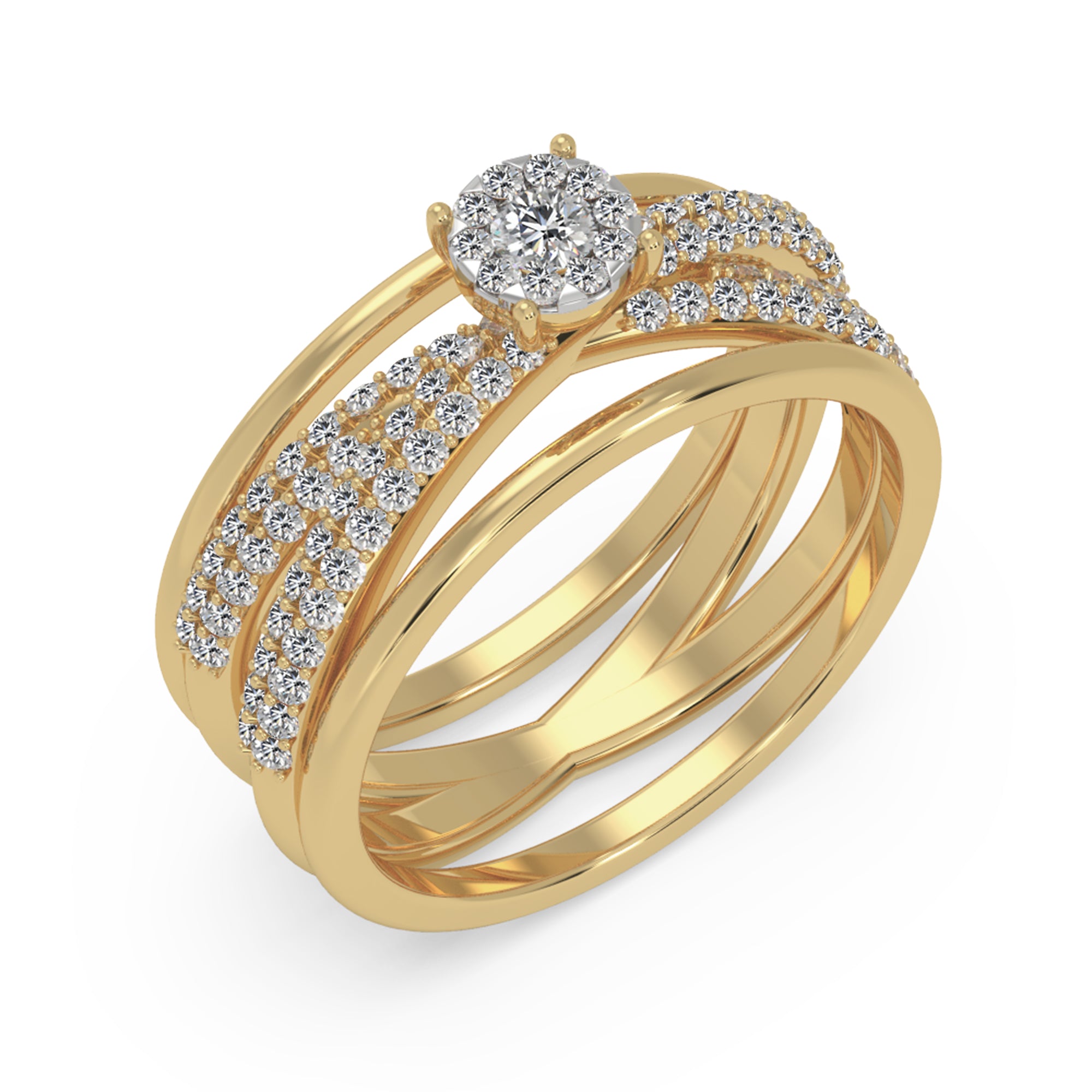 Lab-Grown Diamond Criss-Cross Ring – Multi-Row Statement Band