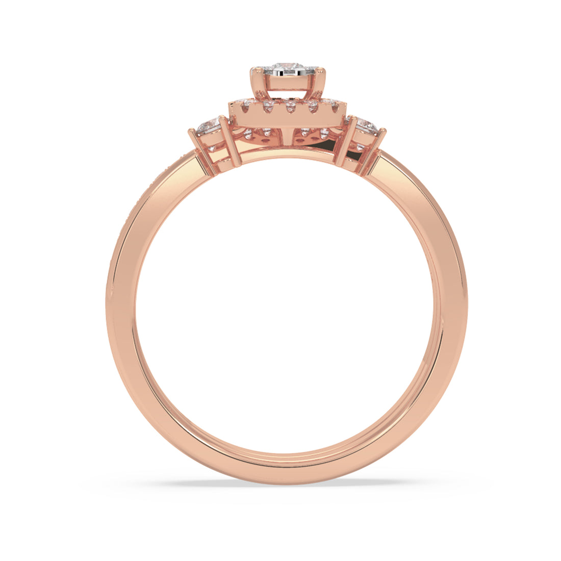 Round Brilliant Lab-Grown Diamond Bridal Duo – Three-Stone Halo Style