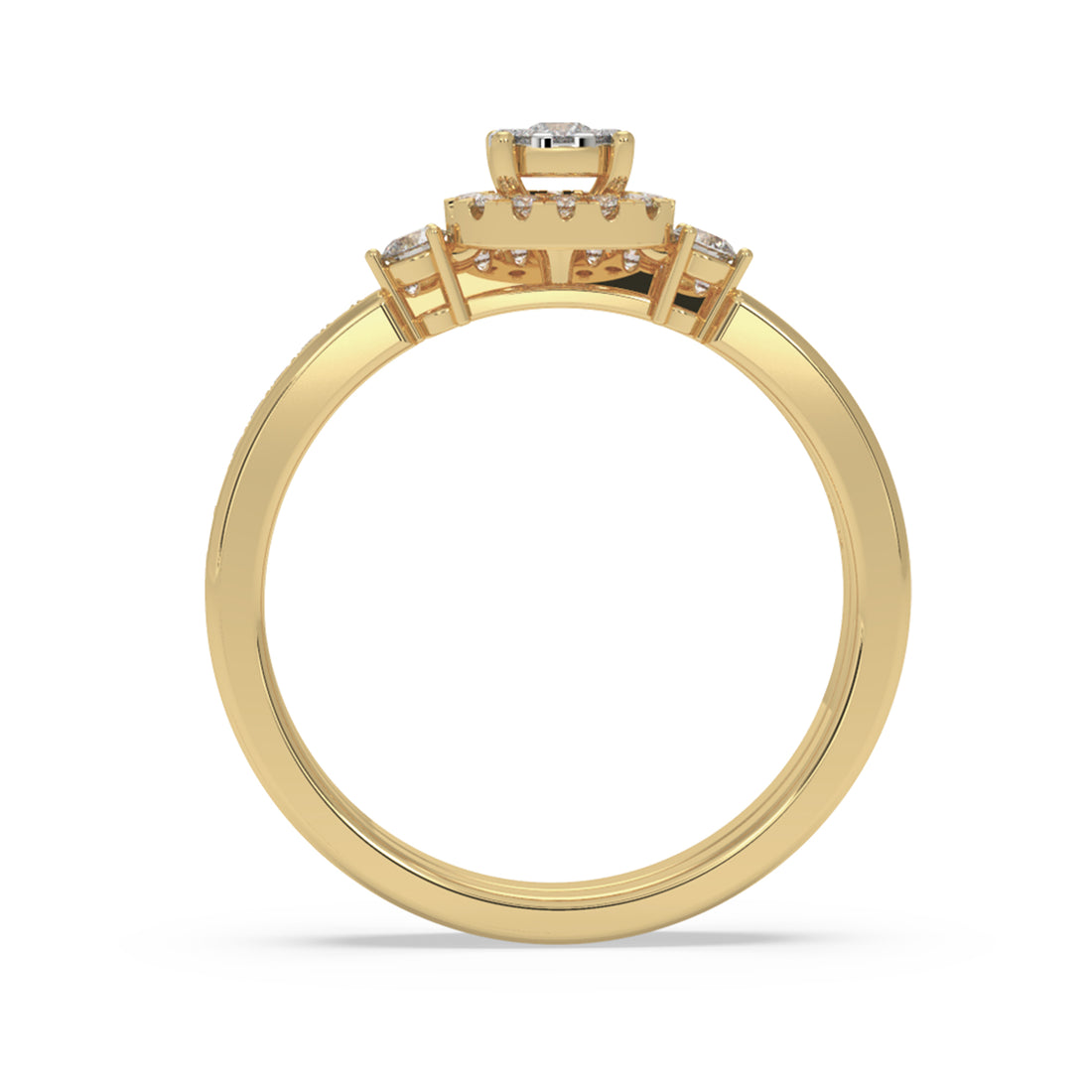 Round Brilliant Lab-Grown Diamond Bridal Duo – Three-Stone Halo Style