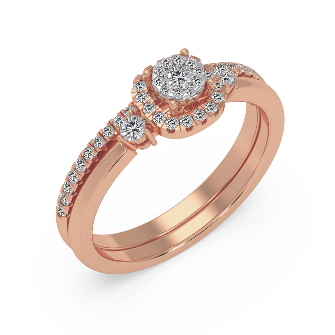 Round Brilliant Lab-Grown Diamond Bridal Duo – Three-Stone Halo Style