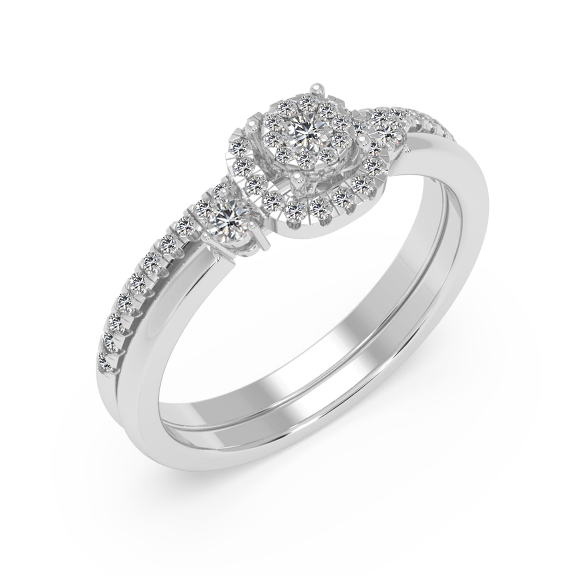 Round Brilliant Lab-Grown Diamond Bridal Duo – Three-Stone Halo Style