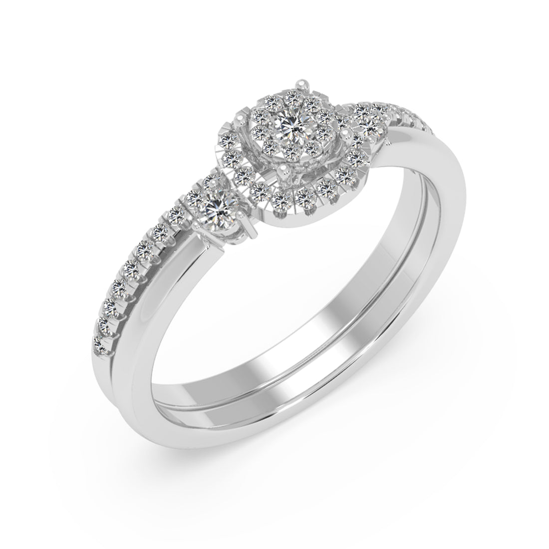 Round Brilliant Lab-Grown Diamond Bridal Duo – Three-Stone Halo Style