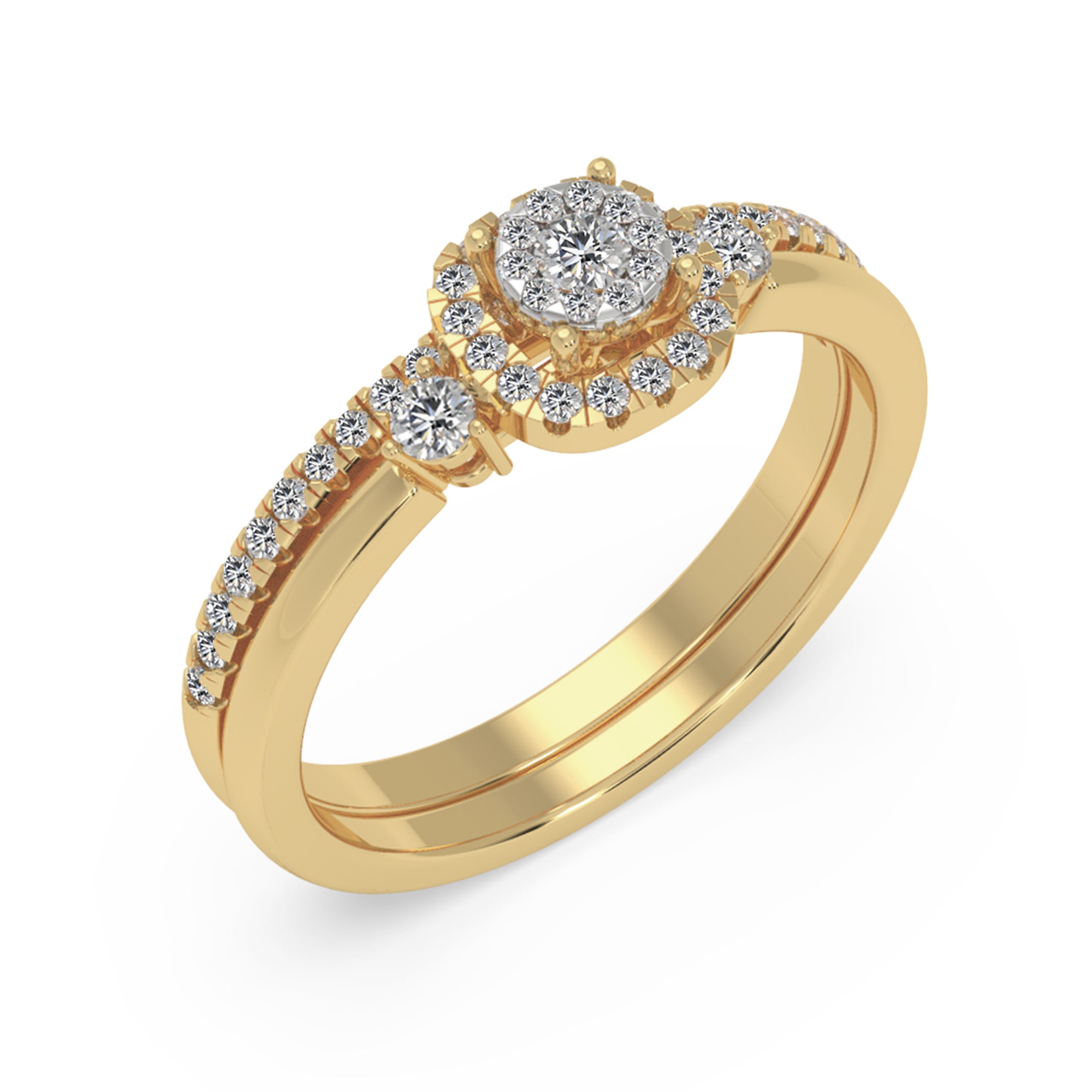 Round Brilliant Lab-Grown Diamond Bridal Duo – Three-Stone Halo Style