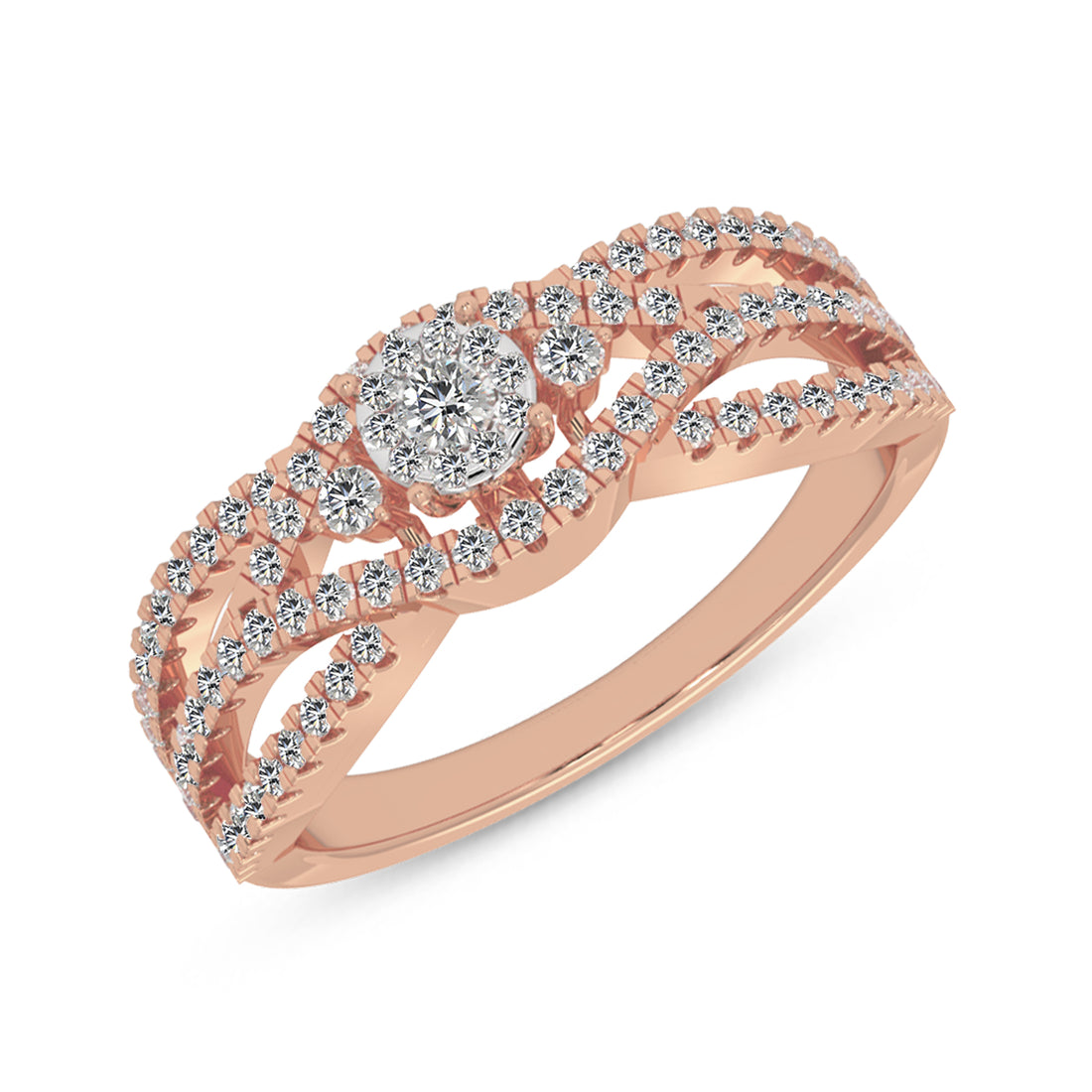 Multi-Row Diamond Halo – Elegant Crossover Statement Ring