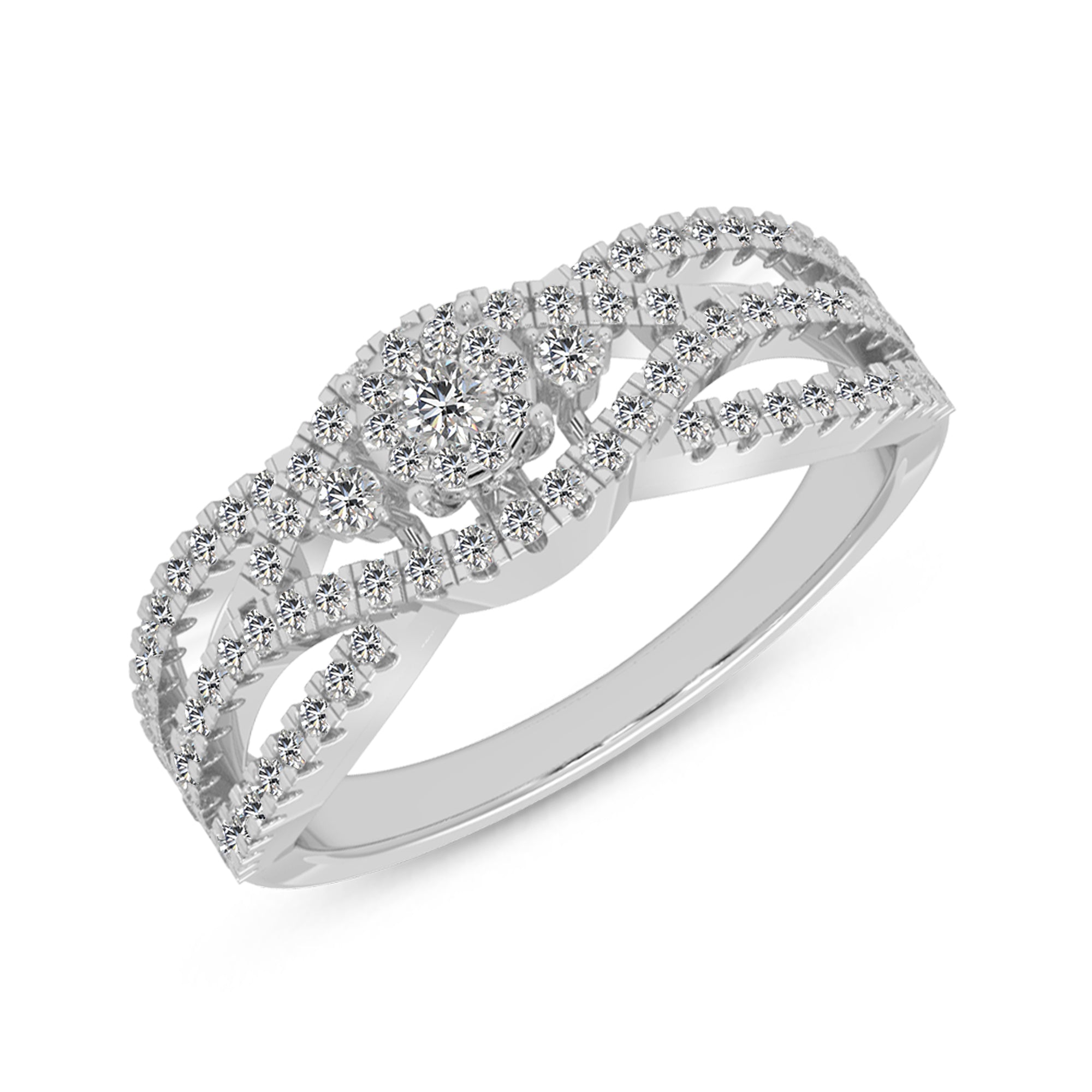 Multi-Row Diamond Halo – Elegant Crossover Statement Ring
