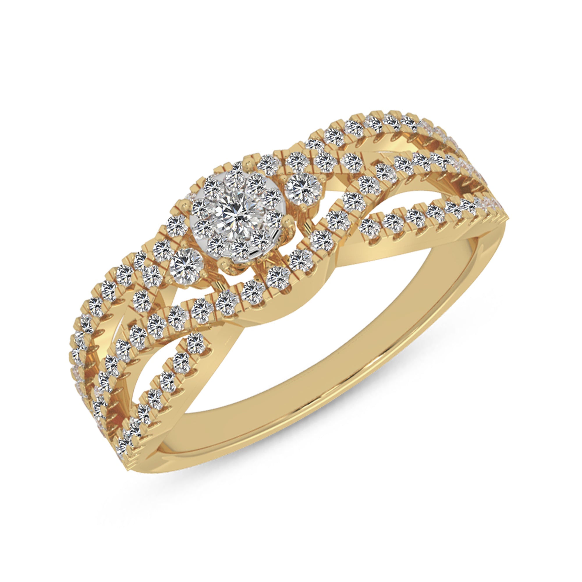 Multi-Row Diamond Halo – Elegant Crossover Statement Ring