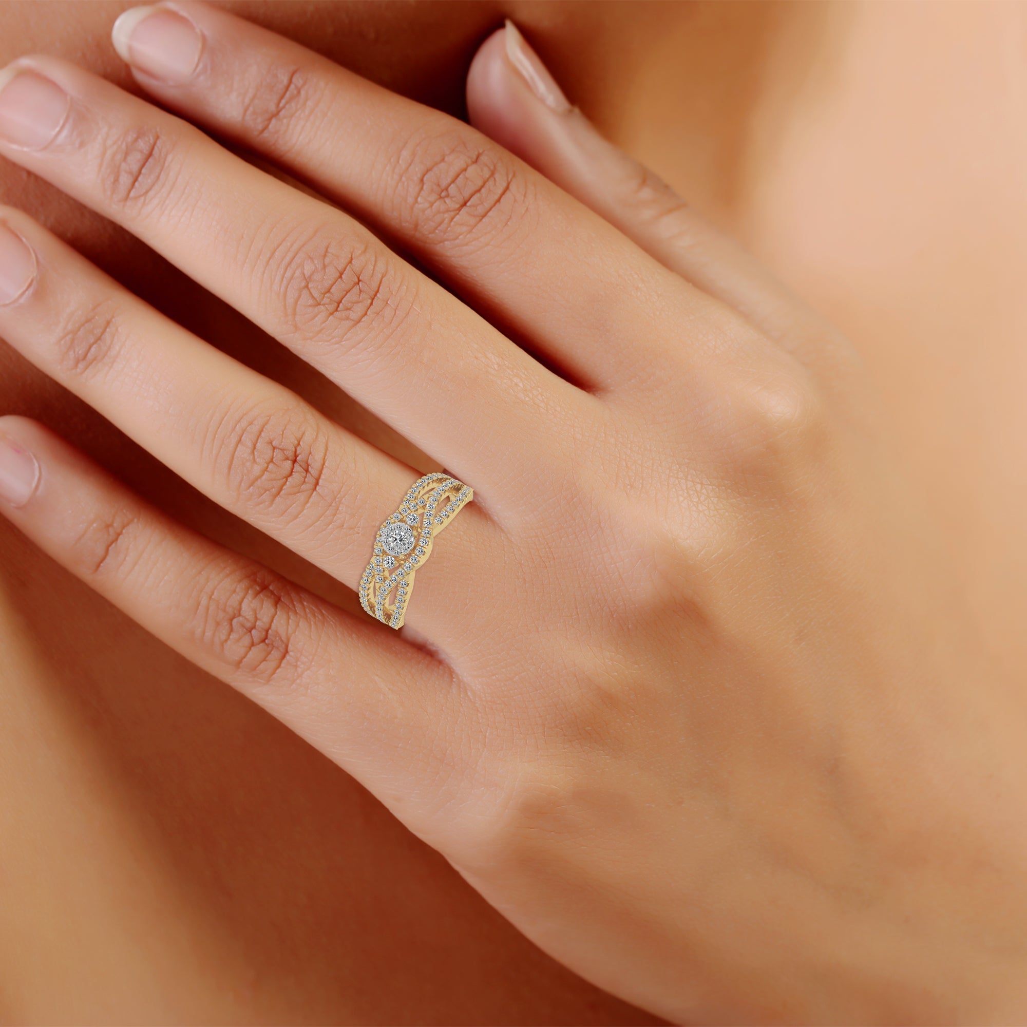 Multi-Row Diamond Halo – Elegant Crossover Statement Ring