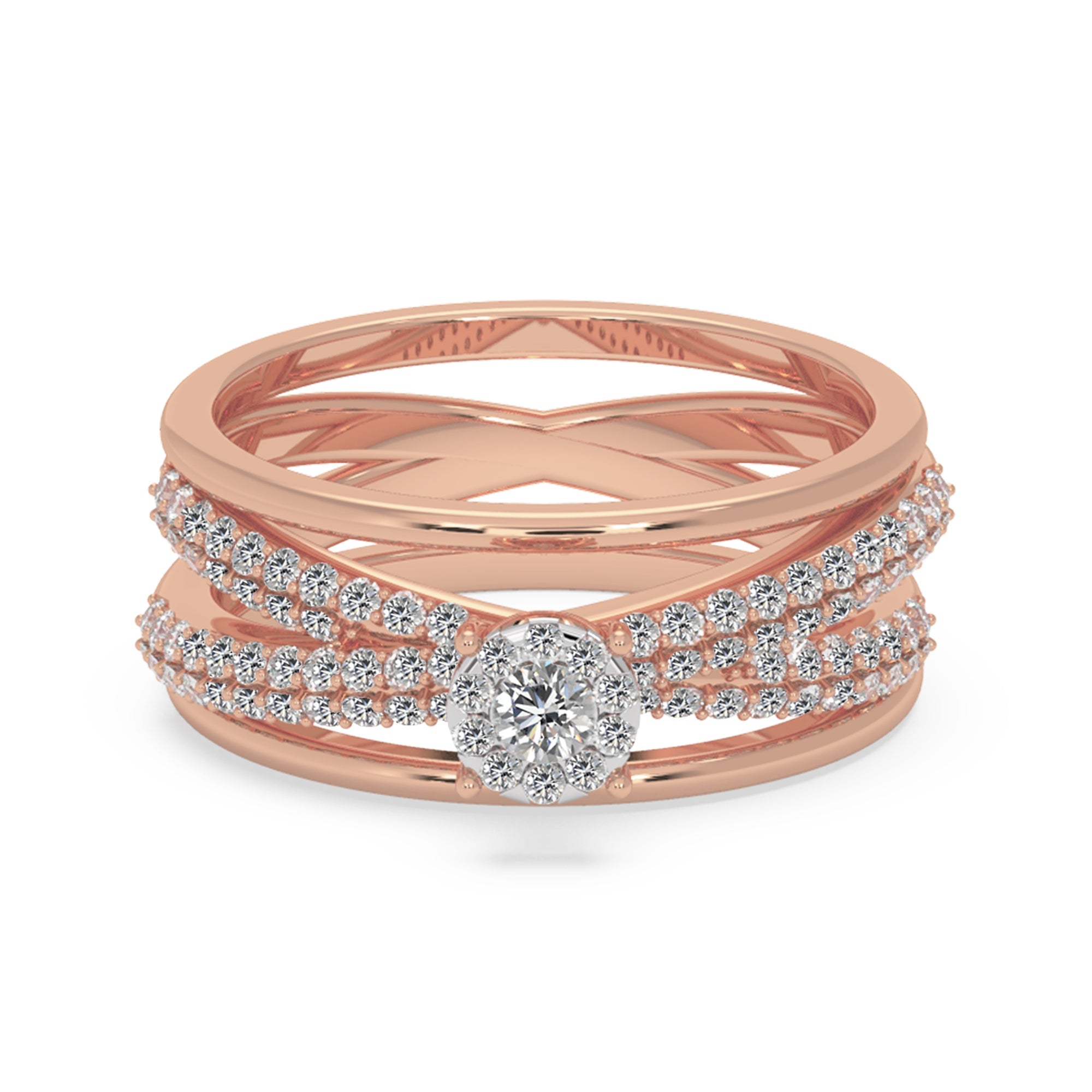 Lab-Grown Diamond Criss-Cross Ring – Multi-Row Statement Band