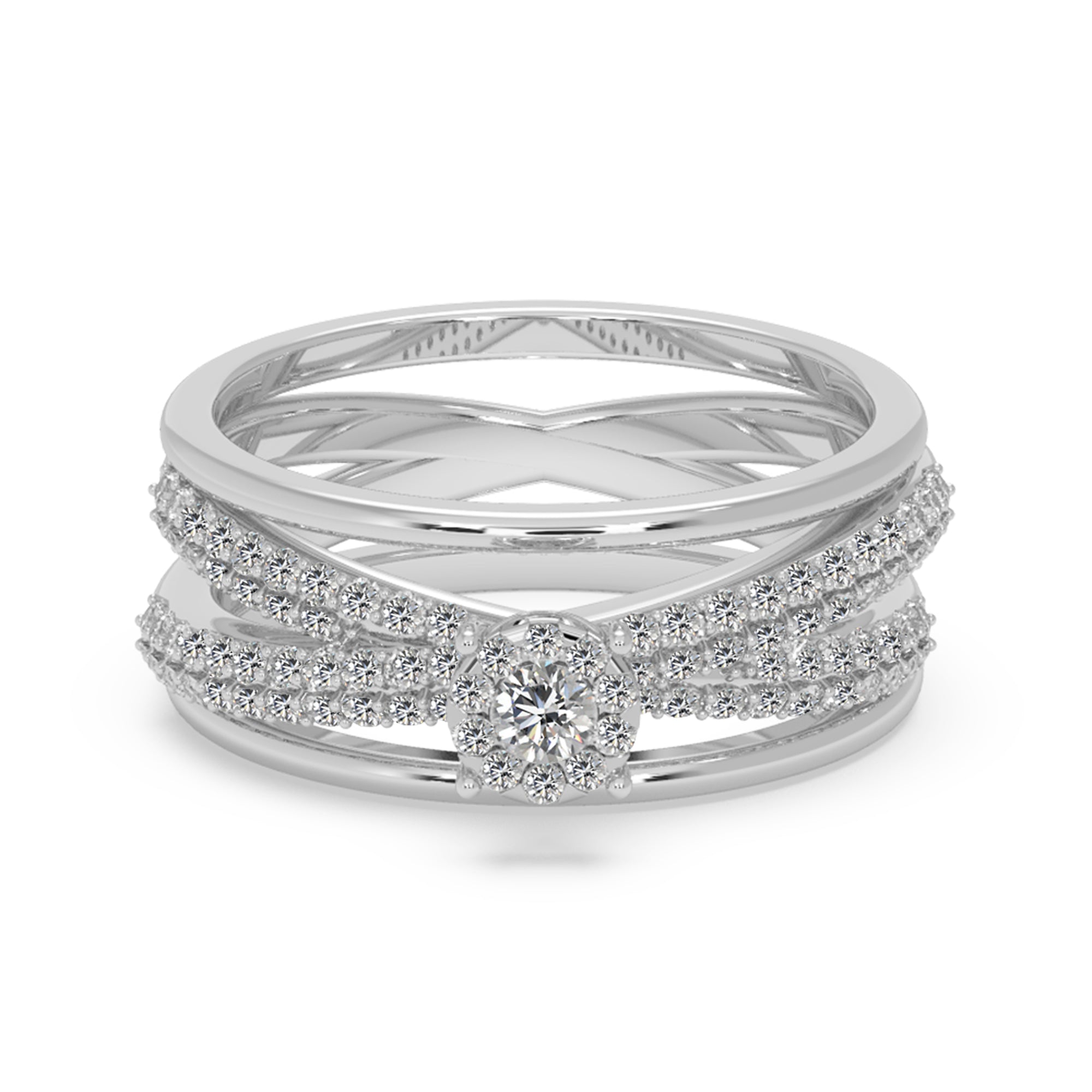 Lab-Grown Diamond Criss-Cross Ring – Multi-Row Statement Band