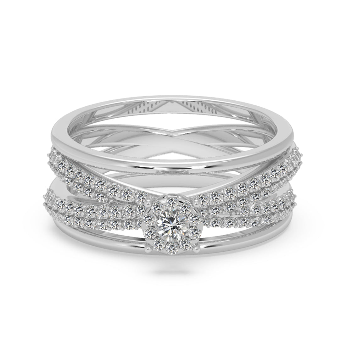 Lab-Grown Diamond Criss-Cross Ring – Multi-Row Statement Band