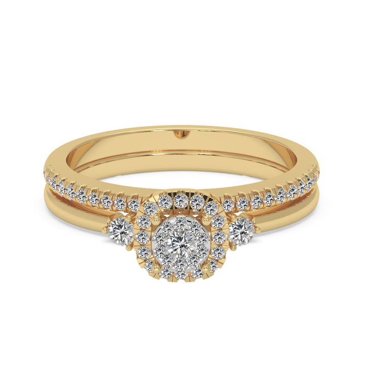 Round Brilliant Lab-Grown Diamond Bridal Duo – Three-Stone Halo Style