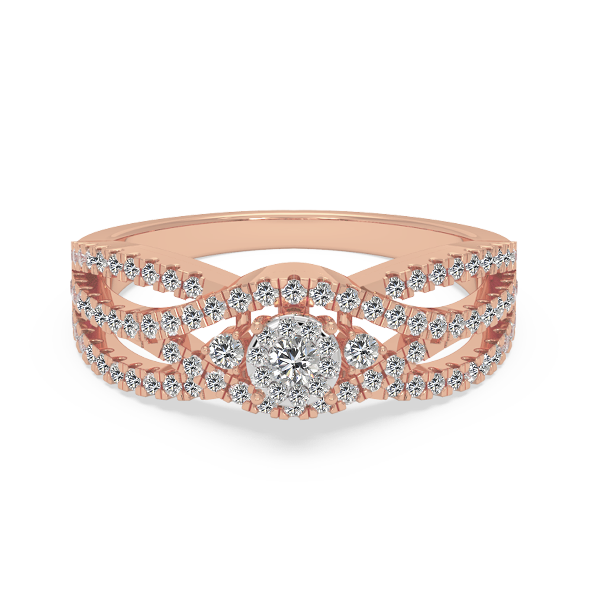 Multi-Row Diamond Halo – Elegant Crossover Statement Ring