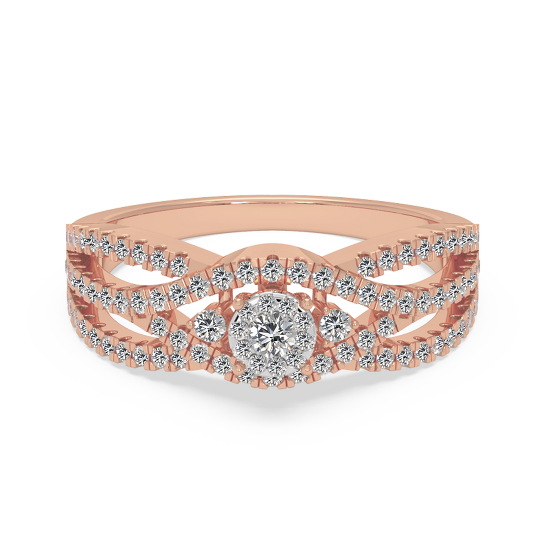 Multi-Row Diamond Halo – Elegant Crossover Statement Ring