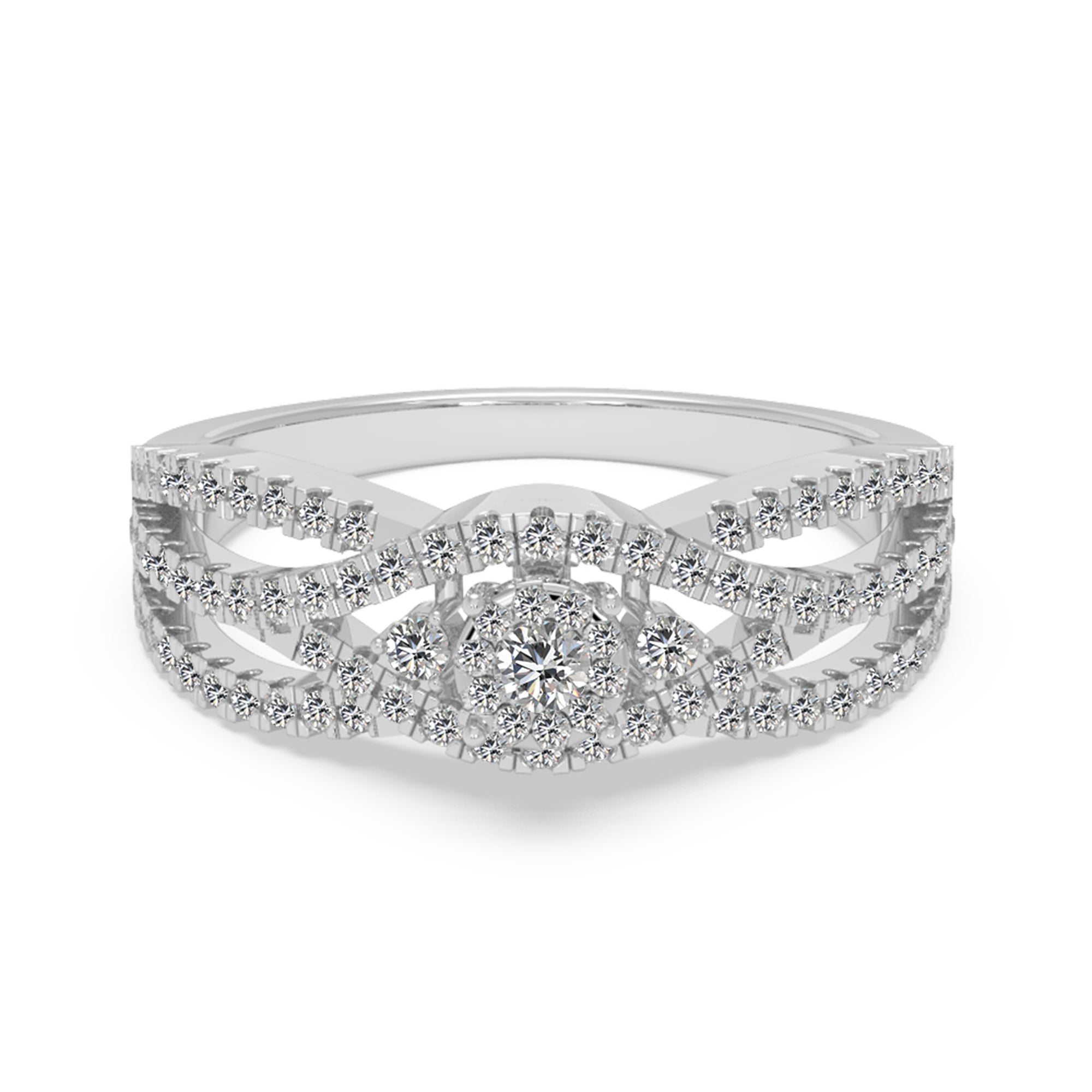 Multi-Row Diamond Halo – Elegant Crossover Statement Ring