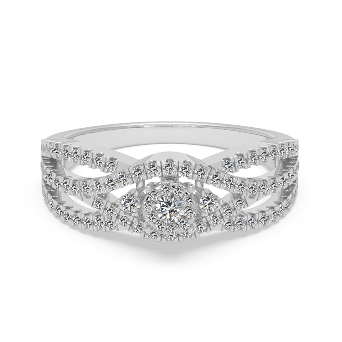 Multi-Row Diamond Halo – Elegant Crossover Statement Ring