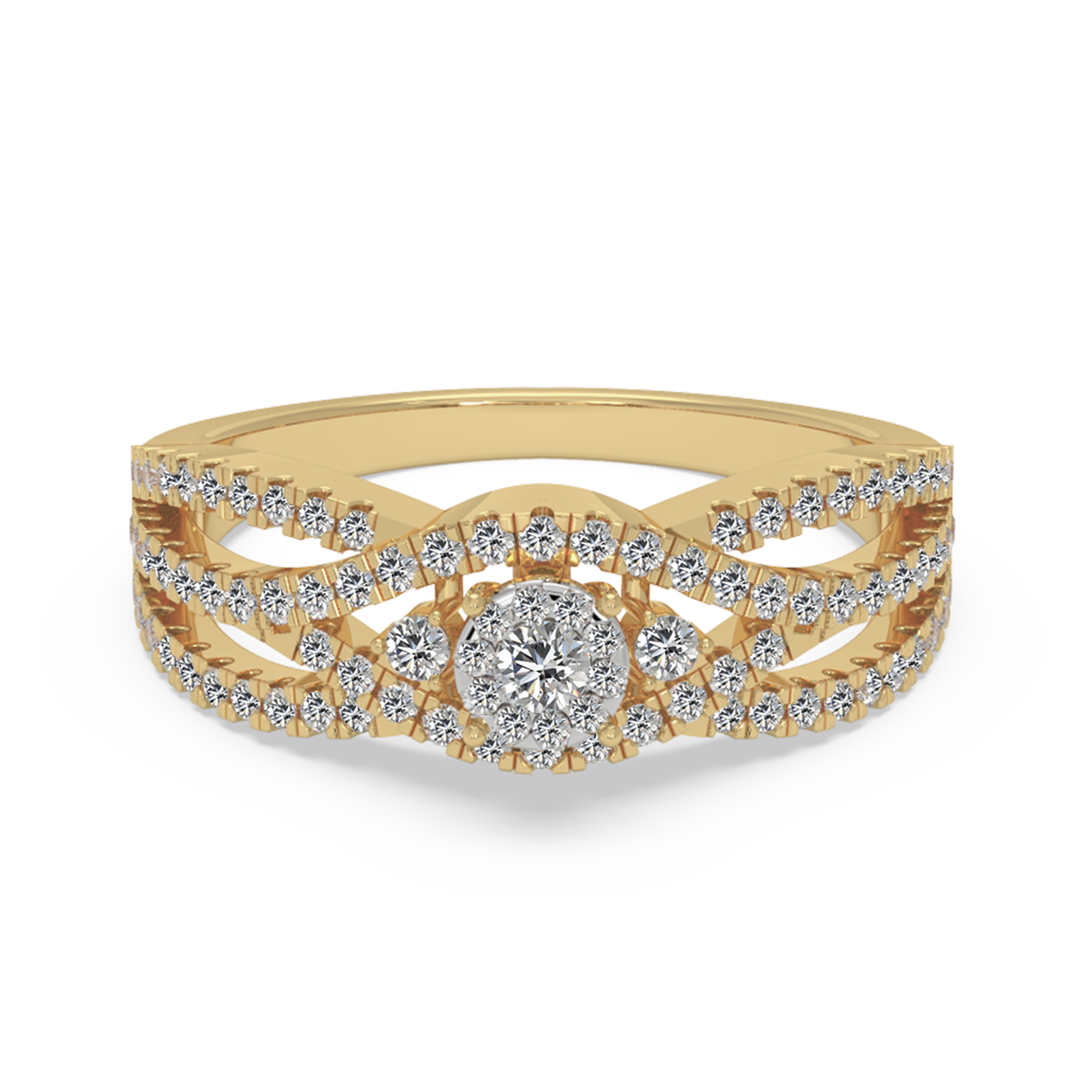 Multi-Row Diamond Halo – Elegant Crossover Statement Ring