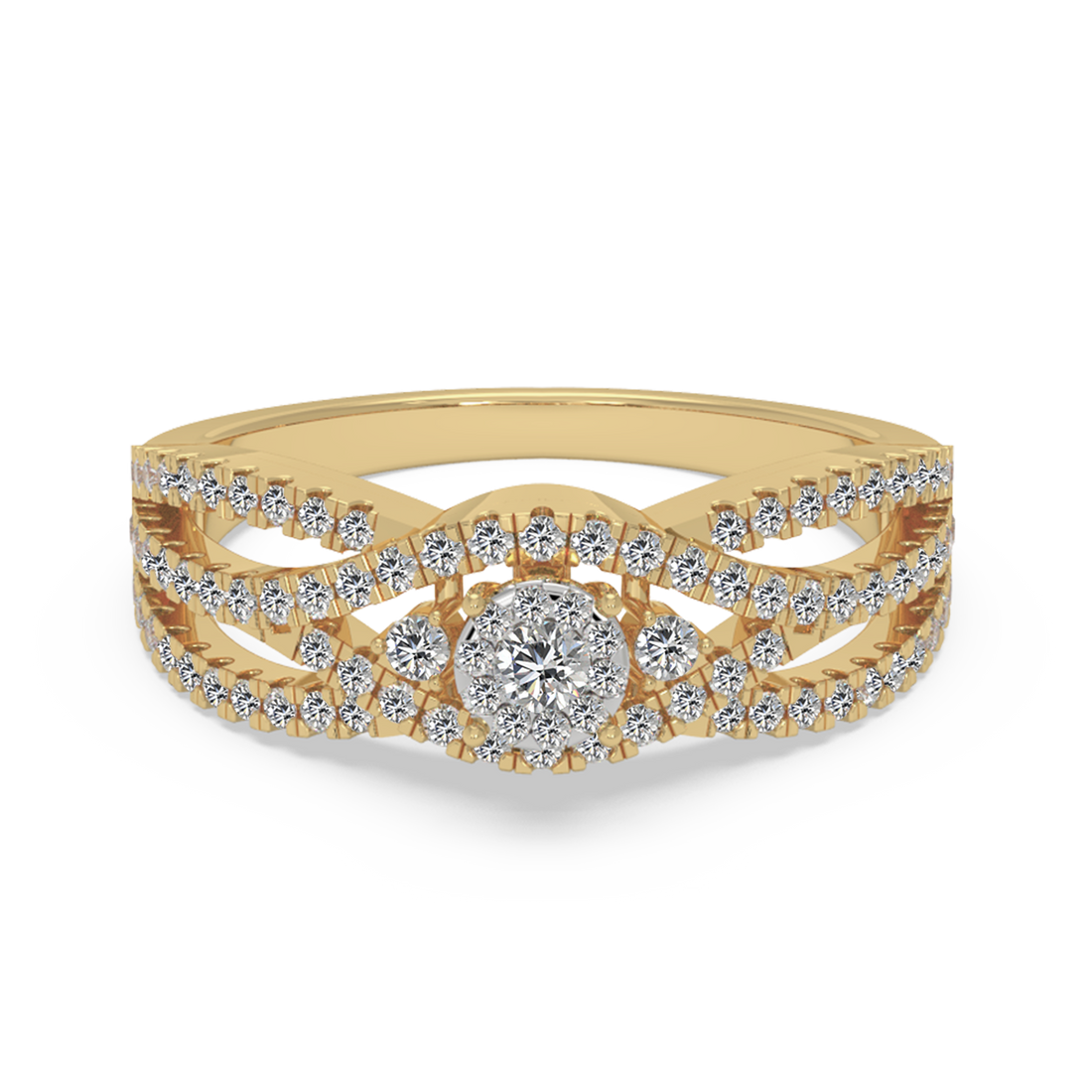 Multi-Row Diamond Halo – Elegant Crossover Statement Ring