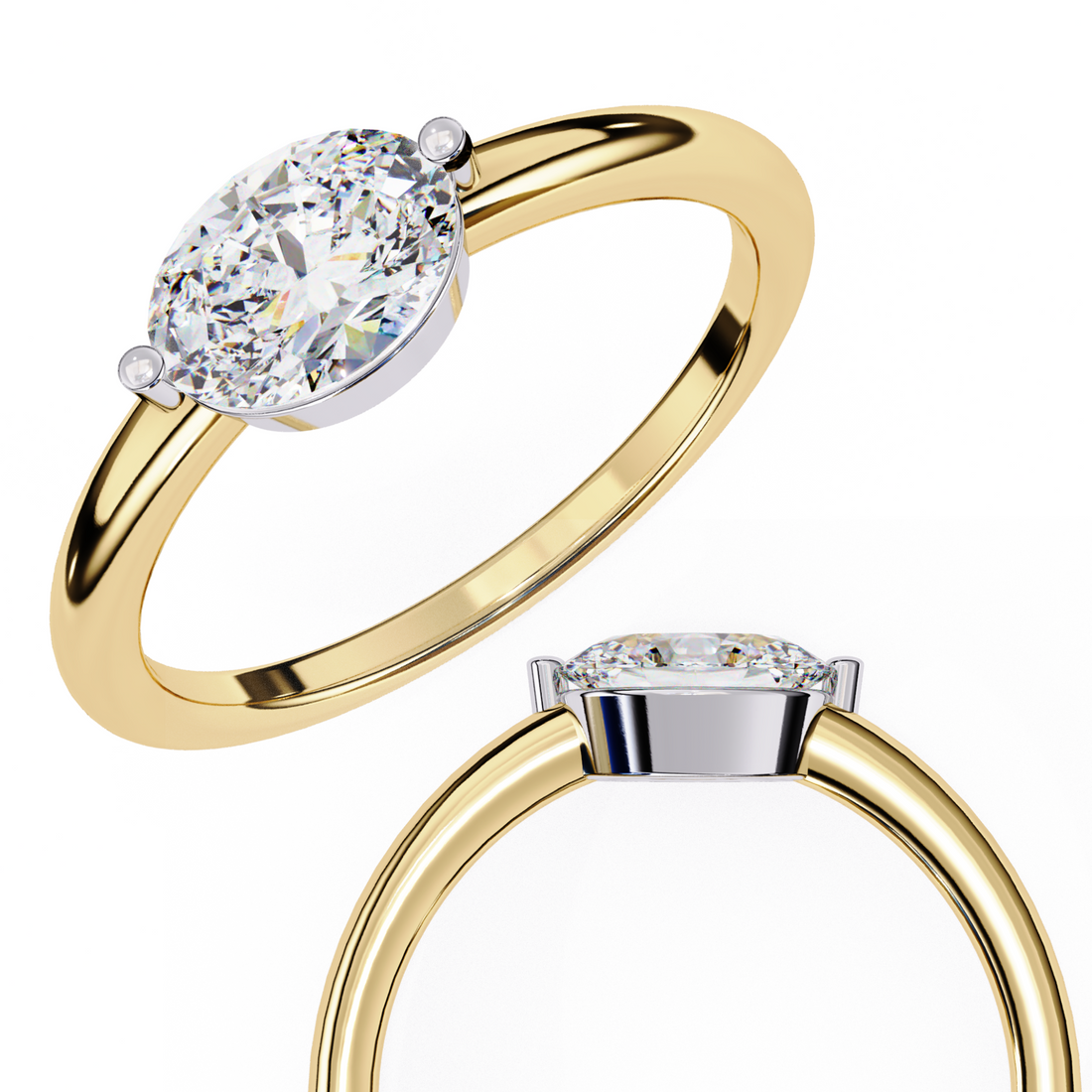 East West Oval Diamond Ring