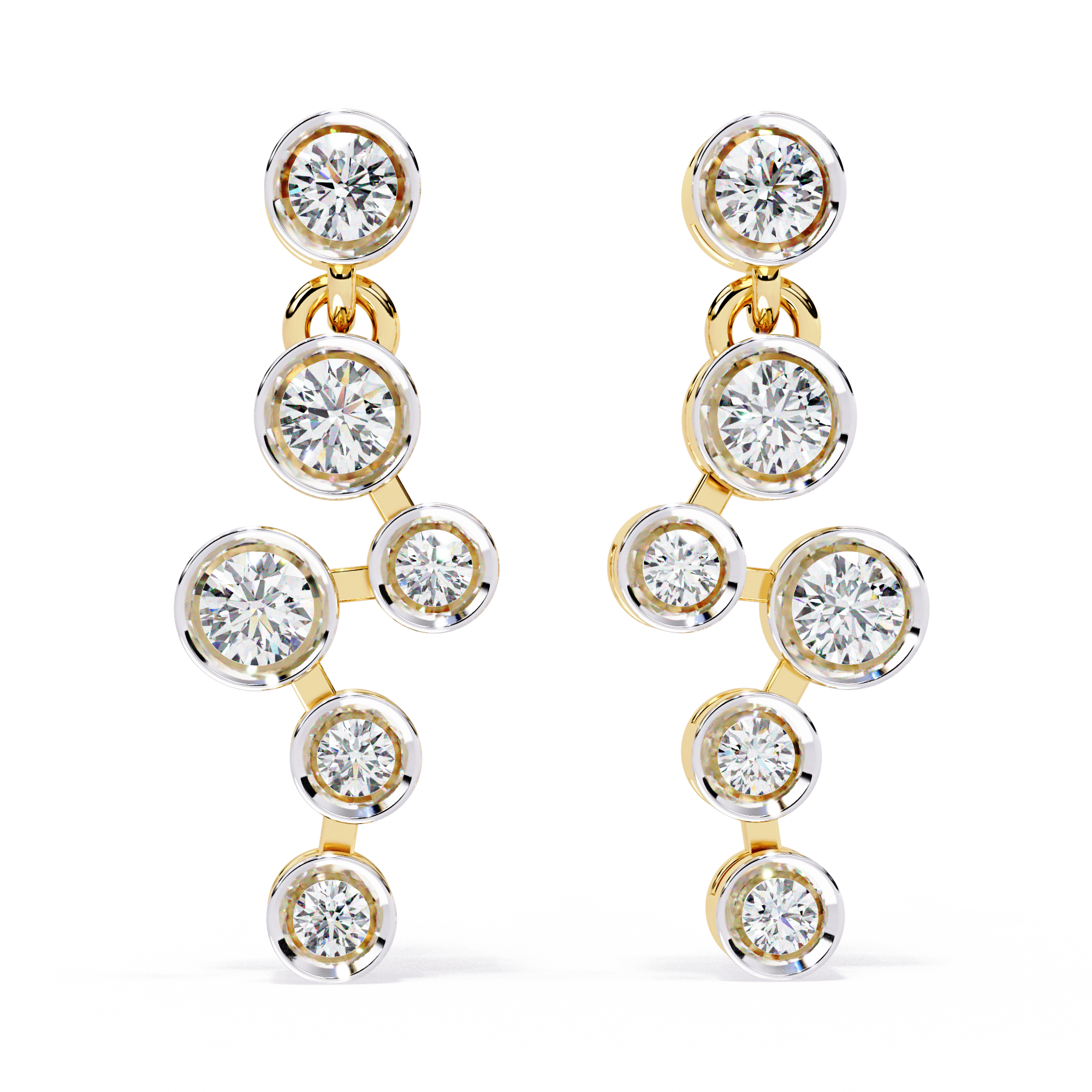 Elegant Bezel Set Statement Modern Cluster Lab Grown Diamond Drop Earrings