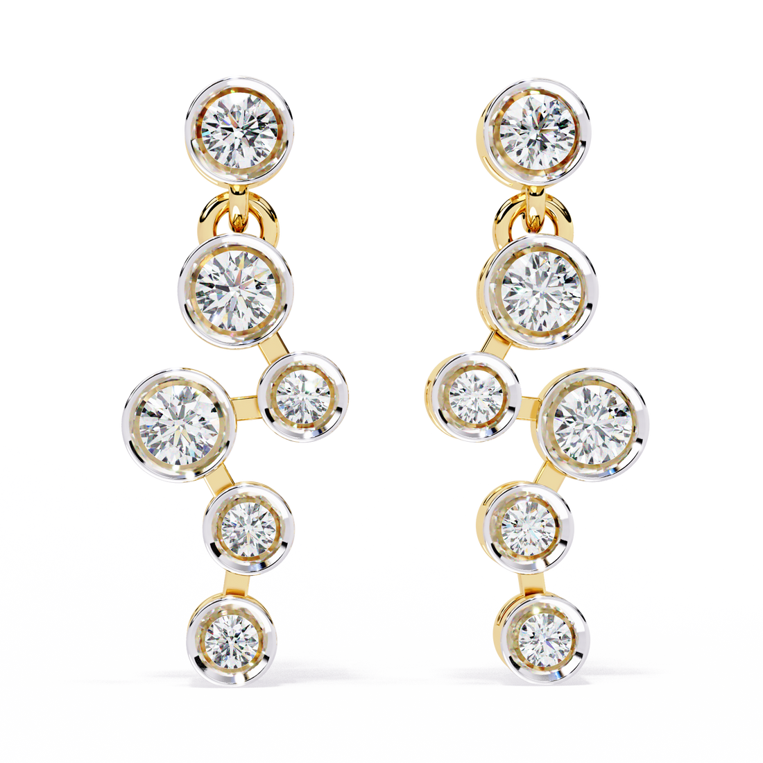 Elegant Bezel Set Statement Modern Cluster Lab Grown Diamond Drop Earrings