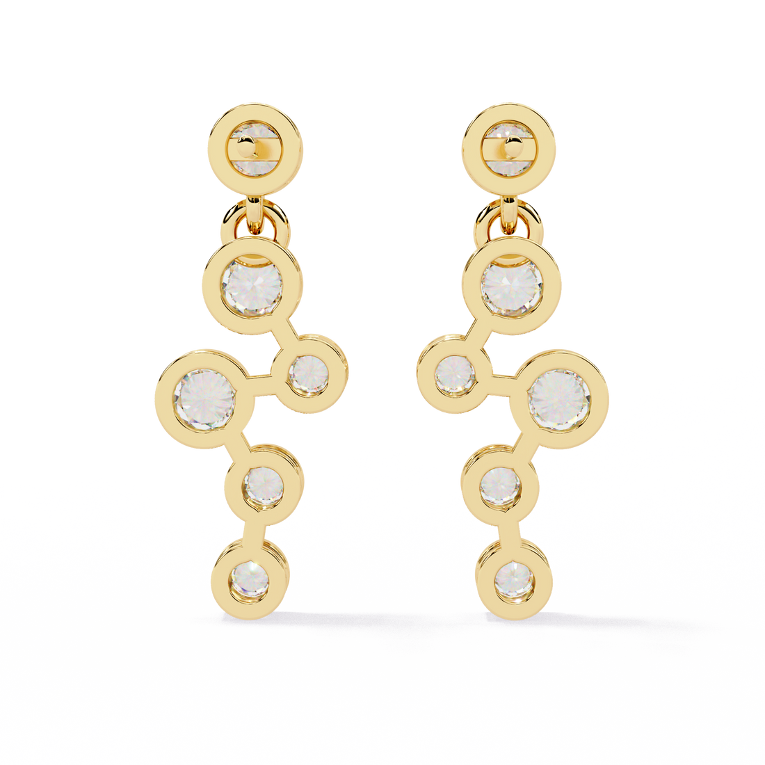 Elegant Bezel Set Statement Modern Cluster Lab Grown Diamond Drop Earrings
