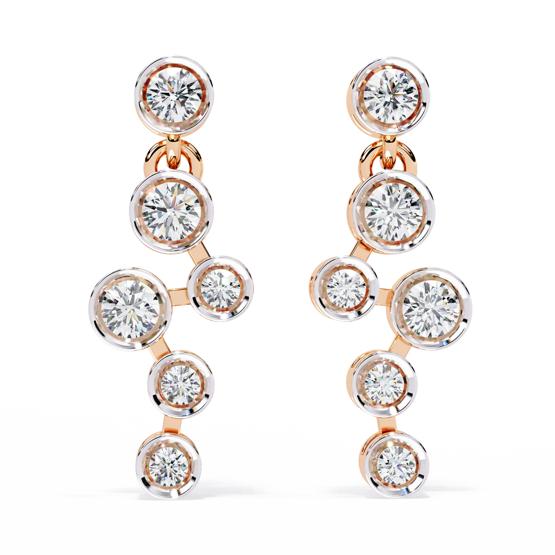 Elegant Bezel Set Statement Modern Cluster Lab Grown Diamond Drop Earrings