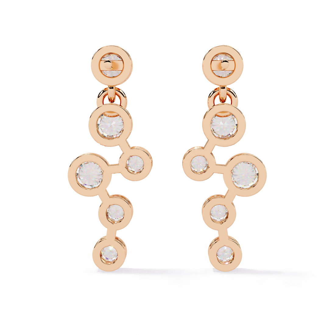 Elegant Bezel Set Statement Modern Cluster Lab Grown Diamond Drop Earrings
