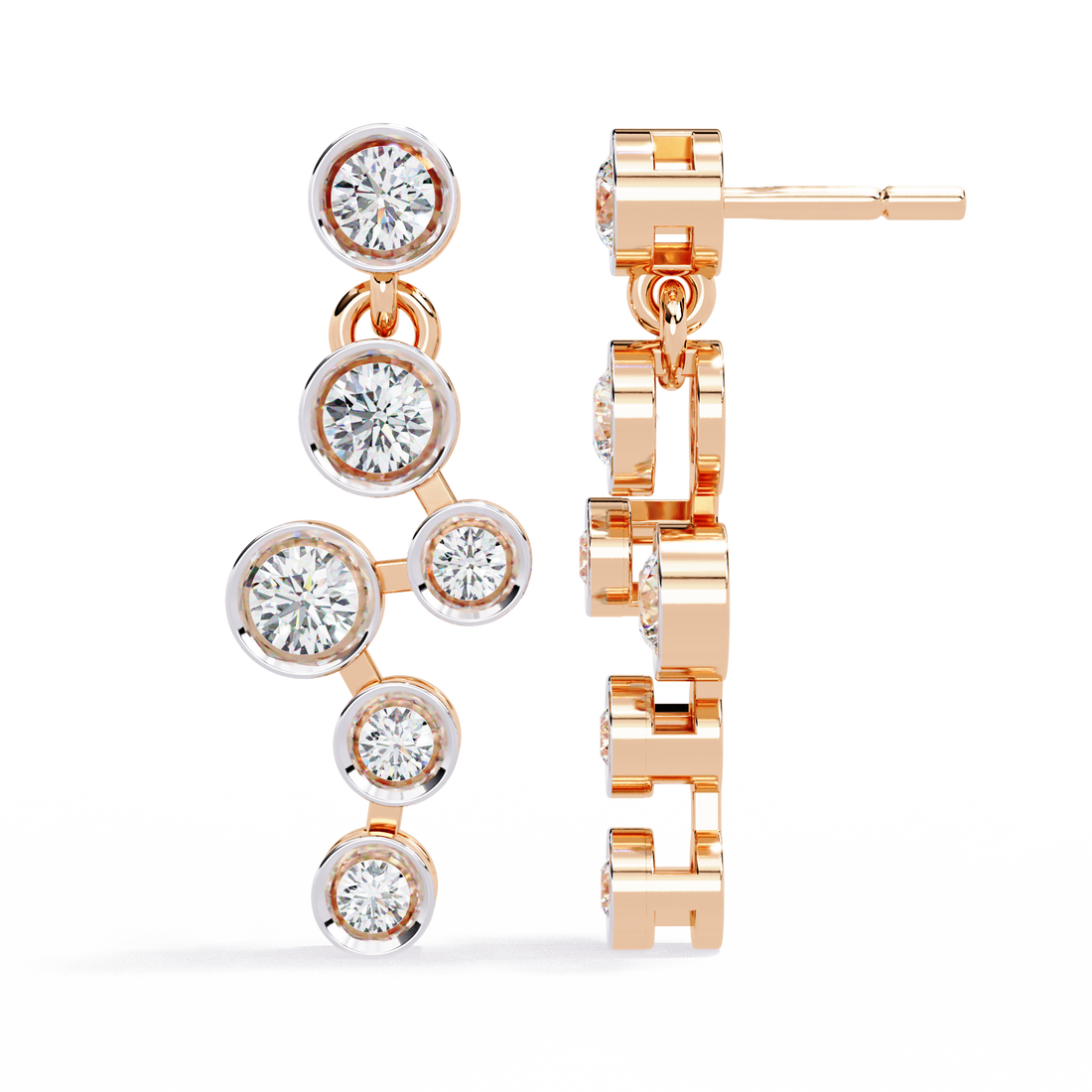 Elegant Bezel Set Statement Modern Cluster Lab Grown Diamond Drop Earrings