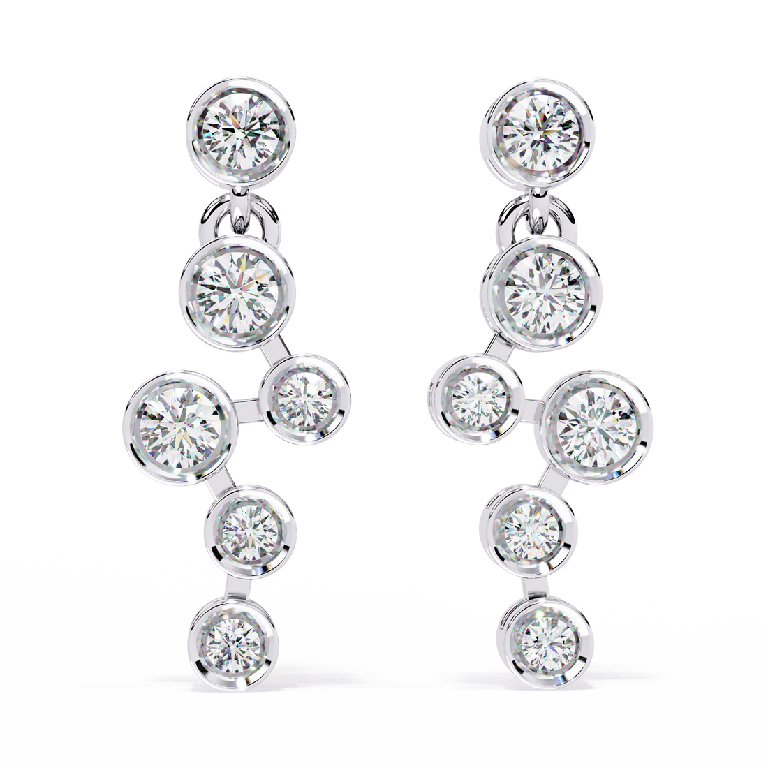 Elegant Bezel Set Statement Modern Cluster Lab Grown Diamond Drop Earrings in 925 silver