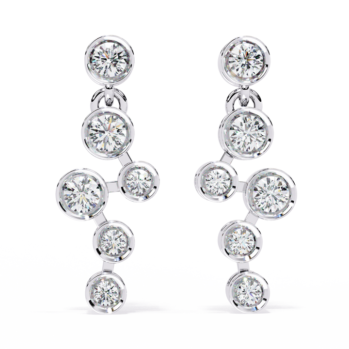 Elegant Bezel Set Statement Modern Cluster Lab Grown Diamond Drop Earrings in 925 silver