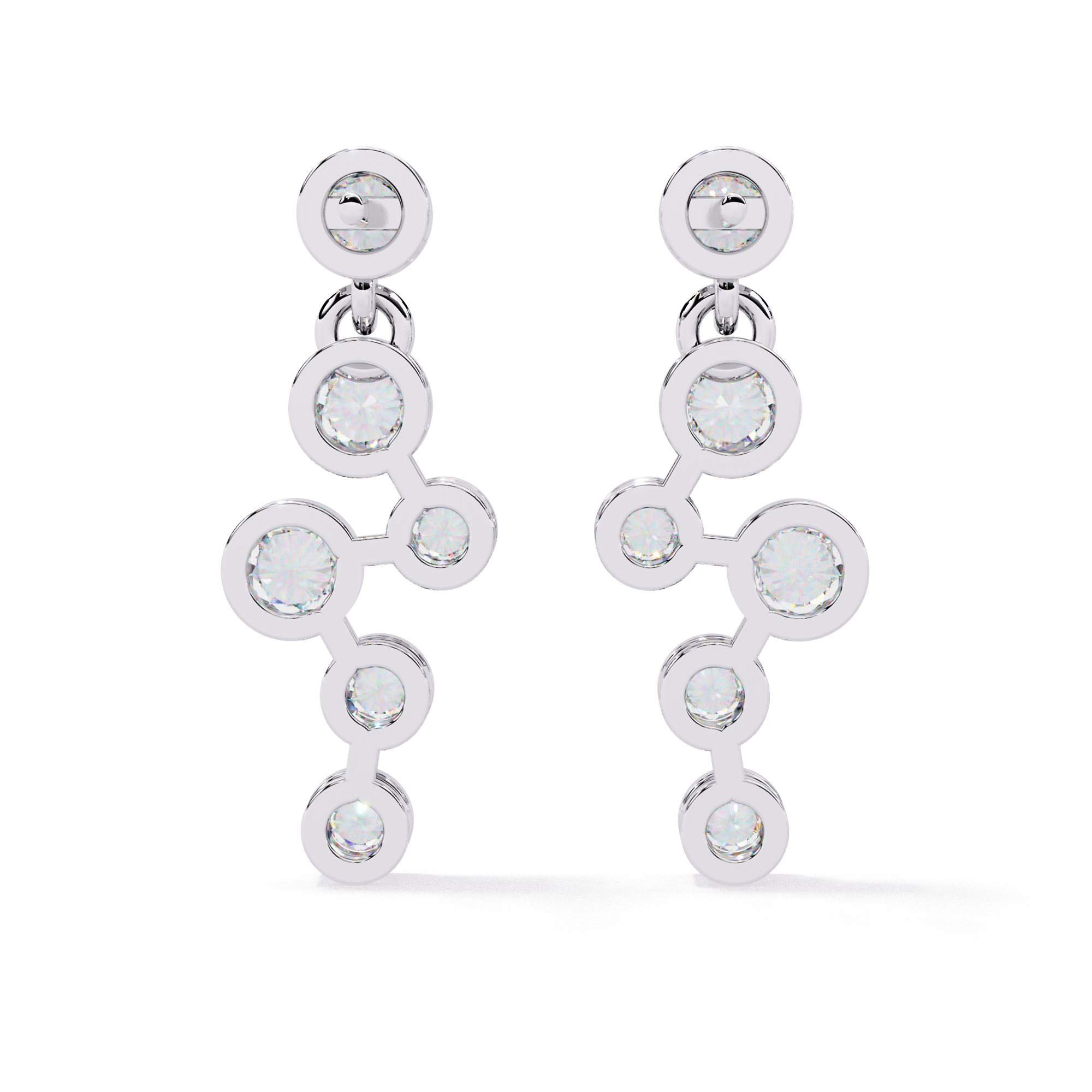 Elegant Bezel Set Statement Modern Cluster Lab Grown Diamond Drop Earrings in 925 silver
