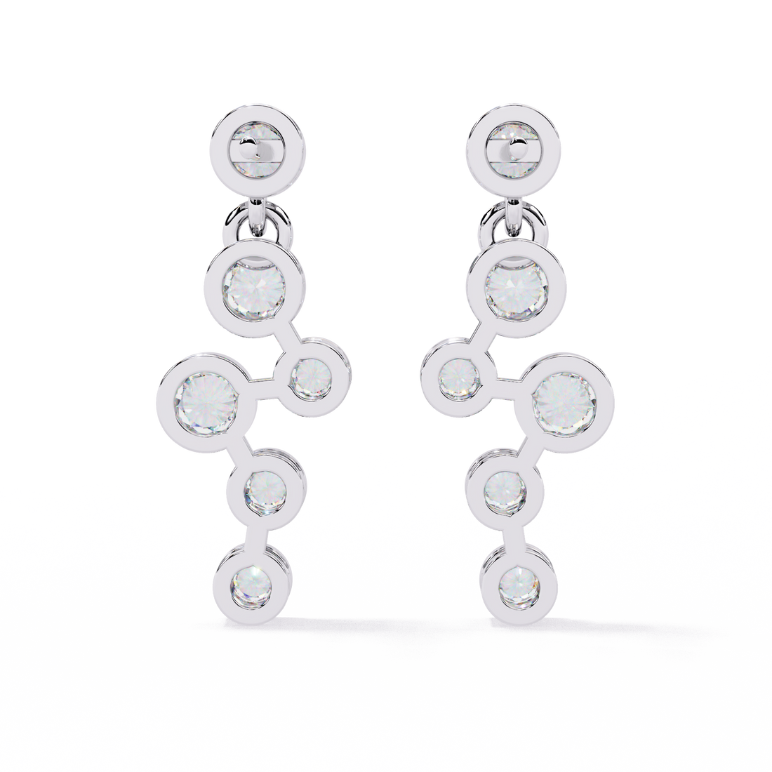 Elegant Bezel Set Statement Modern Cluster Lab Grown Diamond Drop Earrings in 925 silver