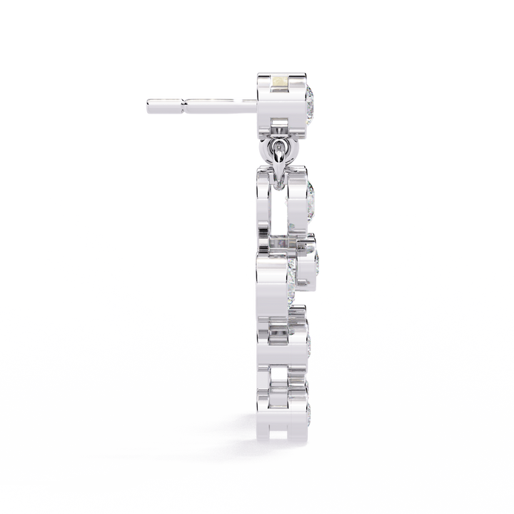 Elegant Bezel Set Statement Modern Cluster Lab Grown Diamond Drop Earrings in 925 silver