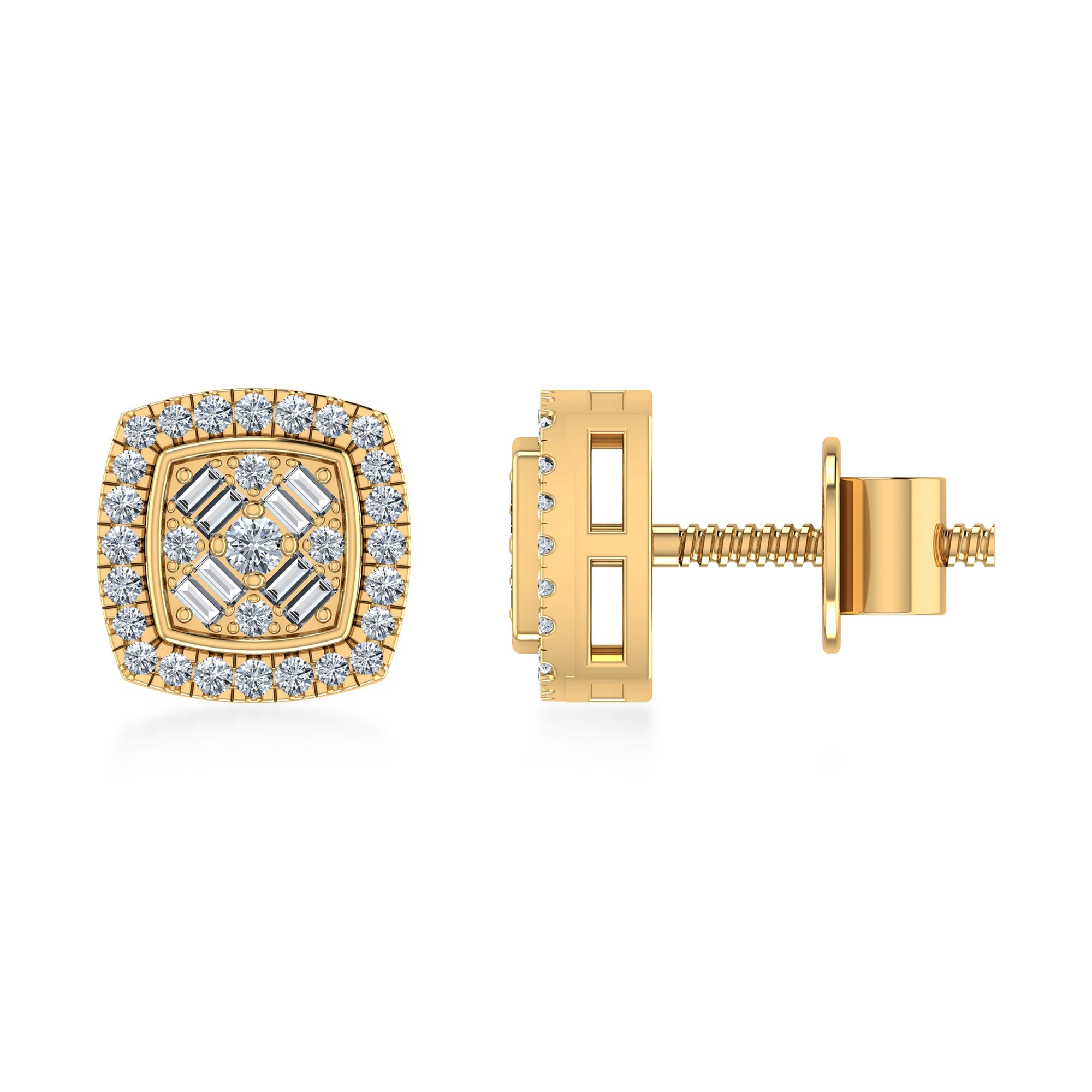 Elegant Halo Lab Grown Earrings with Baguette Stones