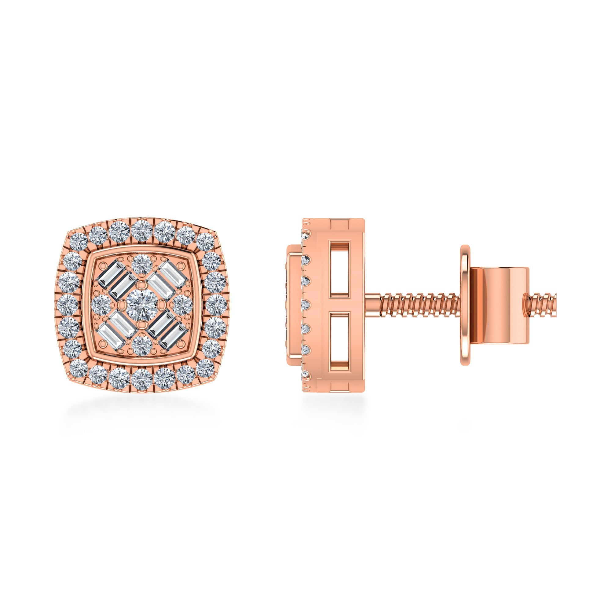 Elegant Halo Lab Grown Earrings with Baguette Stones 3