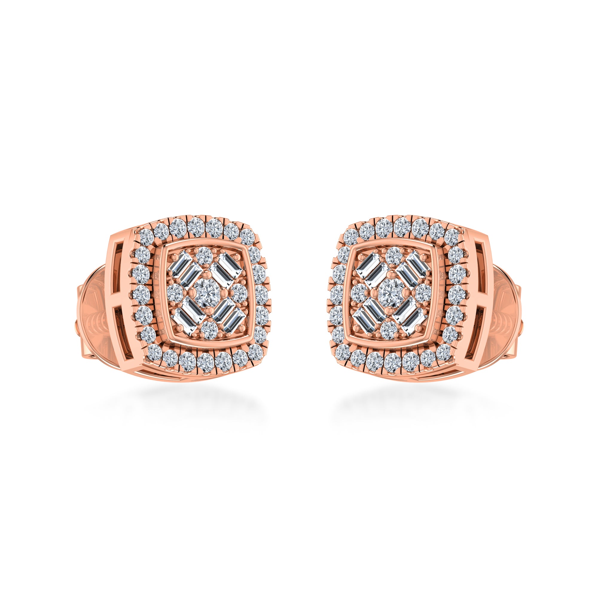 Elegant Halo Lab Grown Earrings with Baguette Stones 4