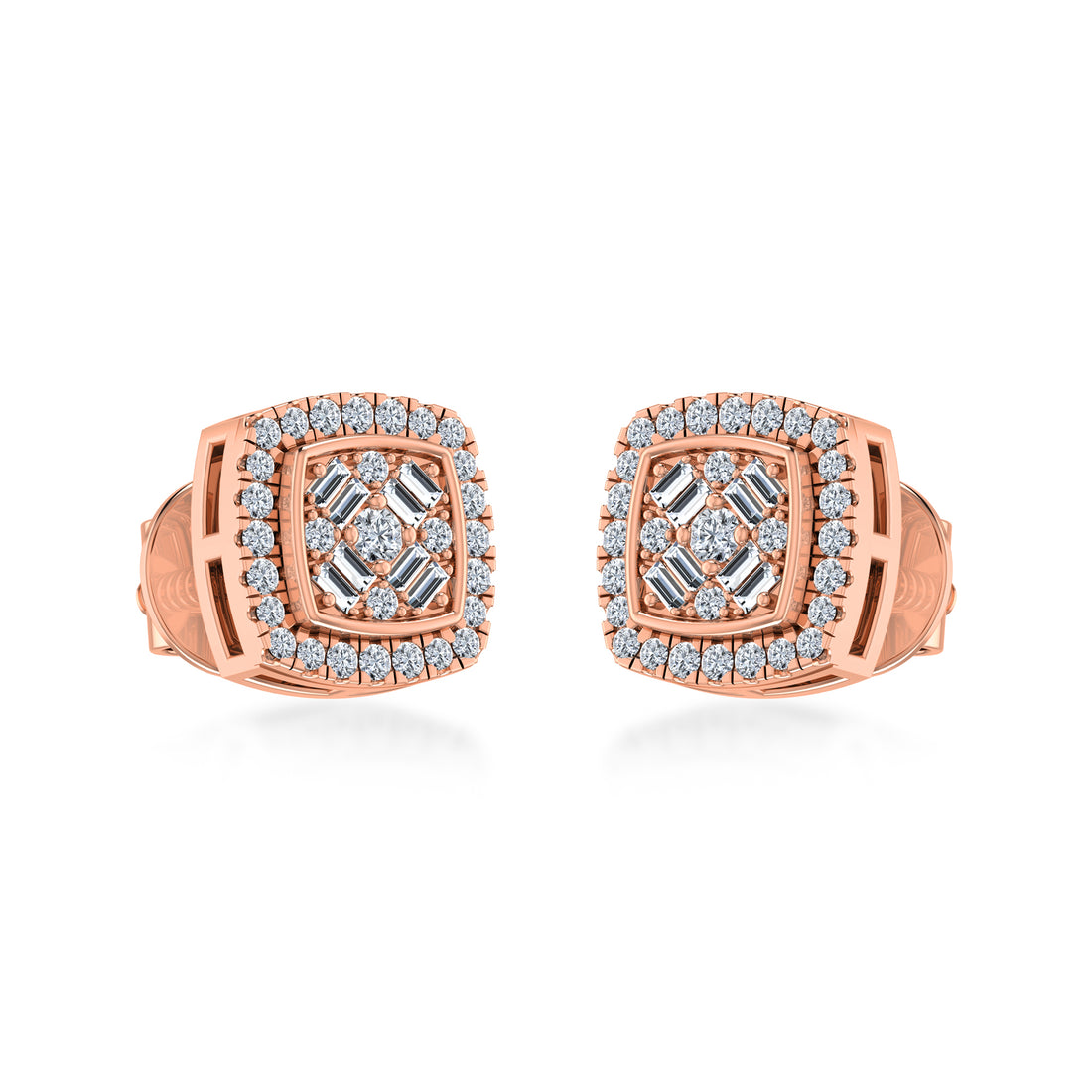 Elegant Halo Lab Grown Earrings with Baguette Stones 4