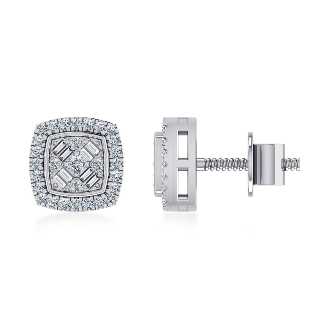 Elegant Halo Lab Grown Earrings with Baguette Stones 5