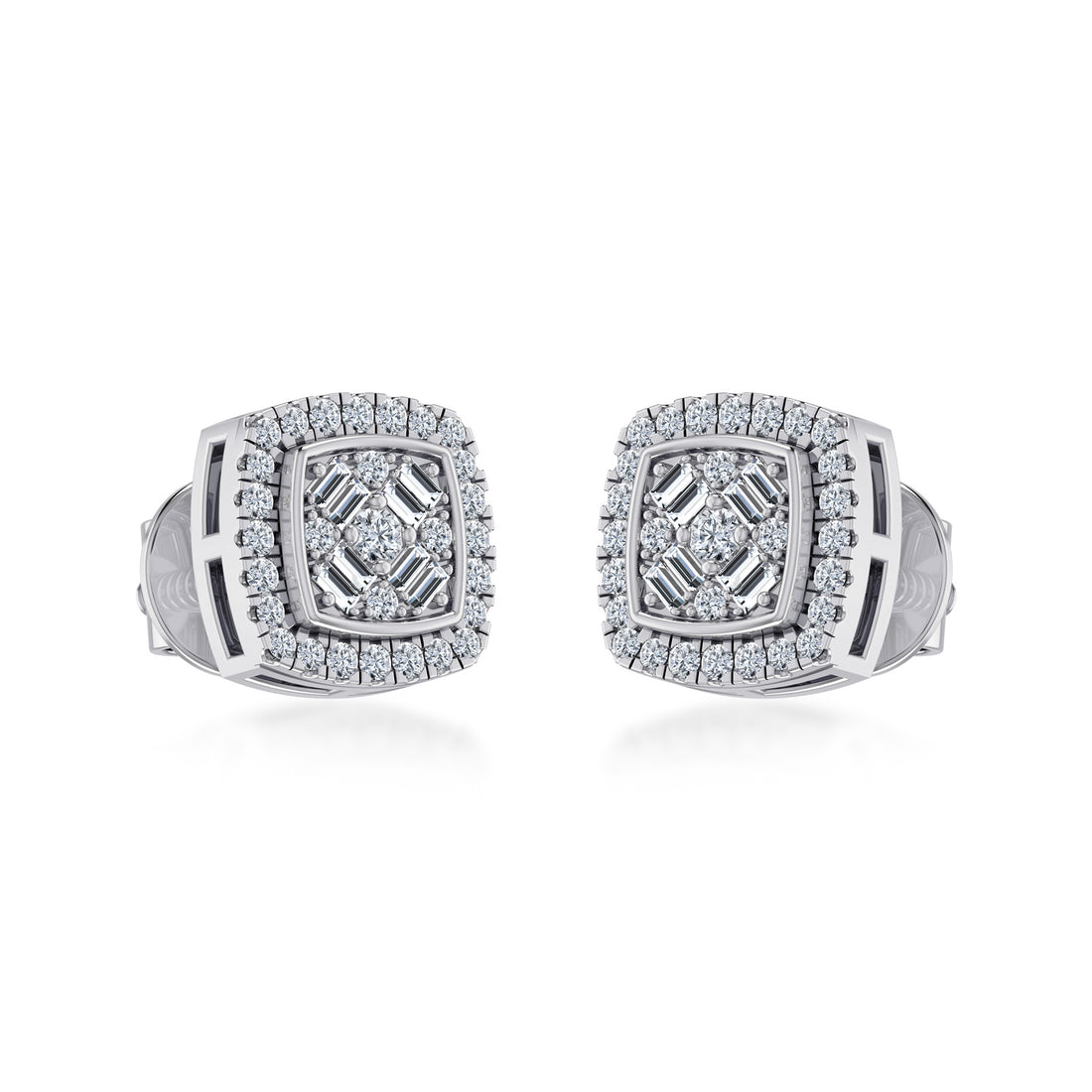 Elegant Halo Lab Grown Earrings with Baguette Stones 6