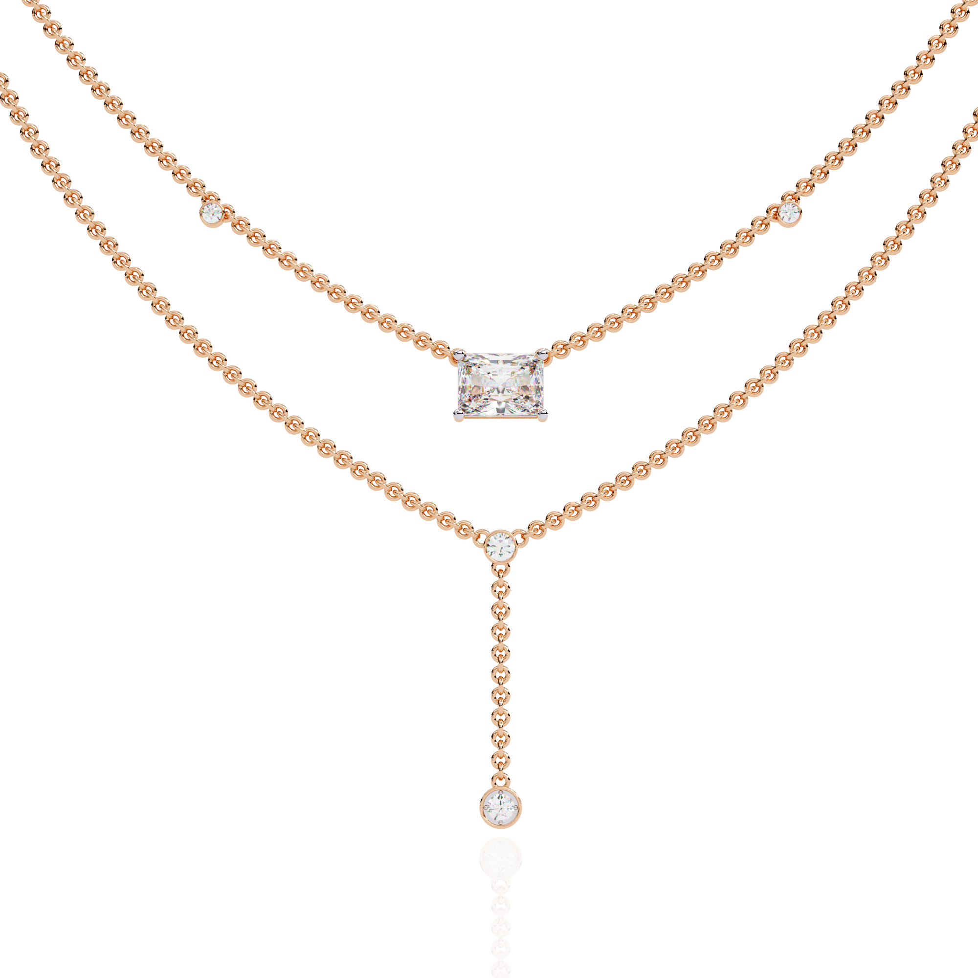 
Elegant Layered Necklace with Lab Grown Radiant & Round Cut Diamonds
