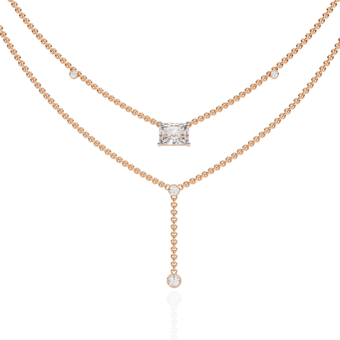 
Elegant Layered Necklace with Lab Grown Radiant & Round Cut Diamonds
