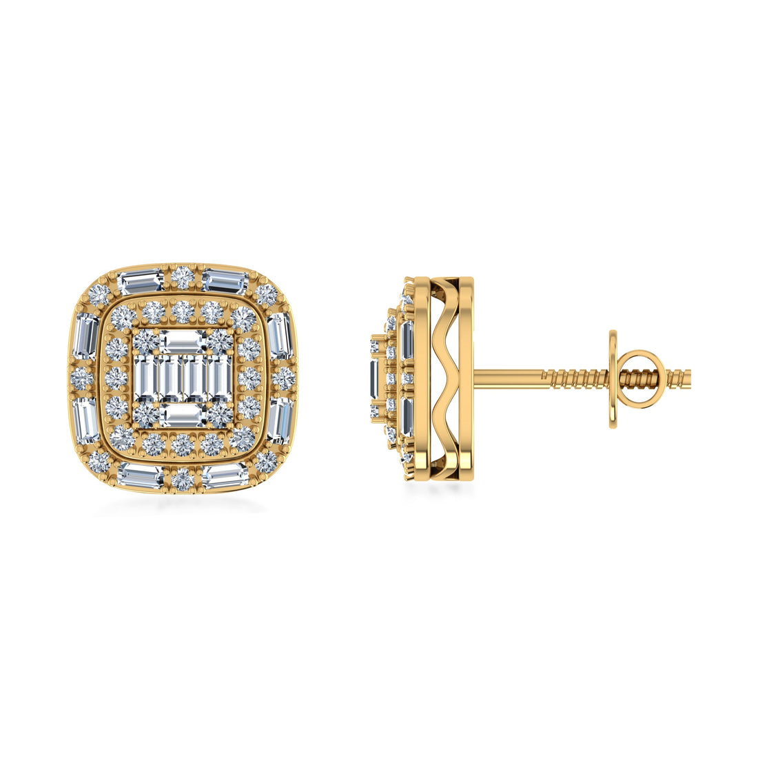 Elite Lab Grown Diamond Baguette Halo Stud Earrings