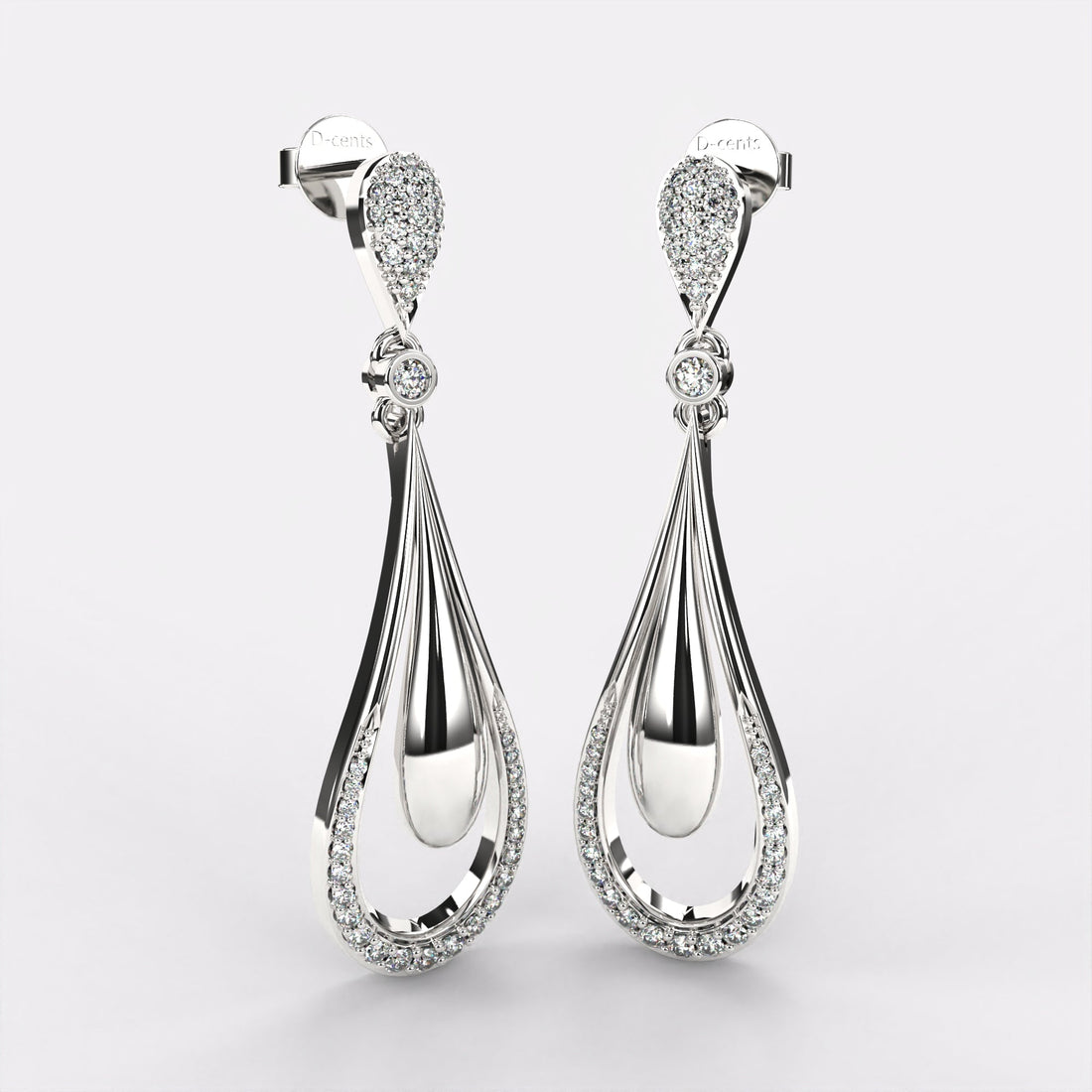 Elongated Pear Drop Diamond Earrings in 925 Silver