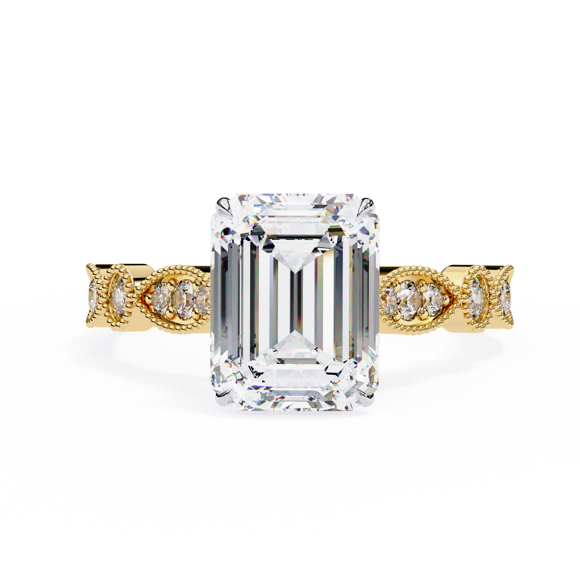Emerald Cut Diamond Engagement Ring – Vintage Milgrain  Gold Setting2