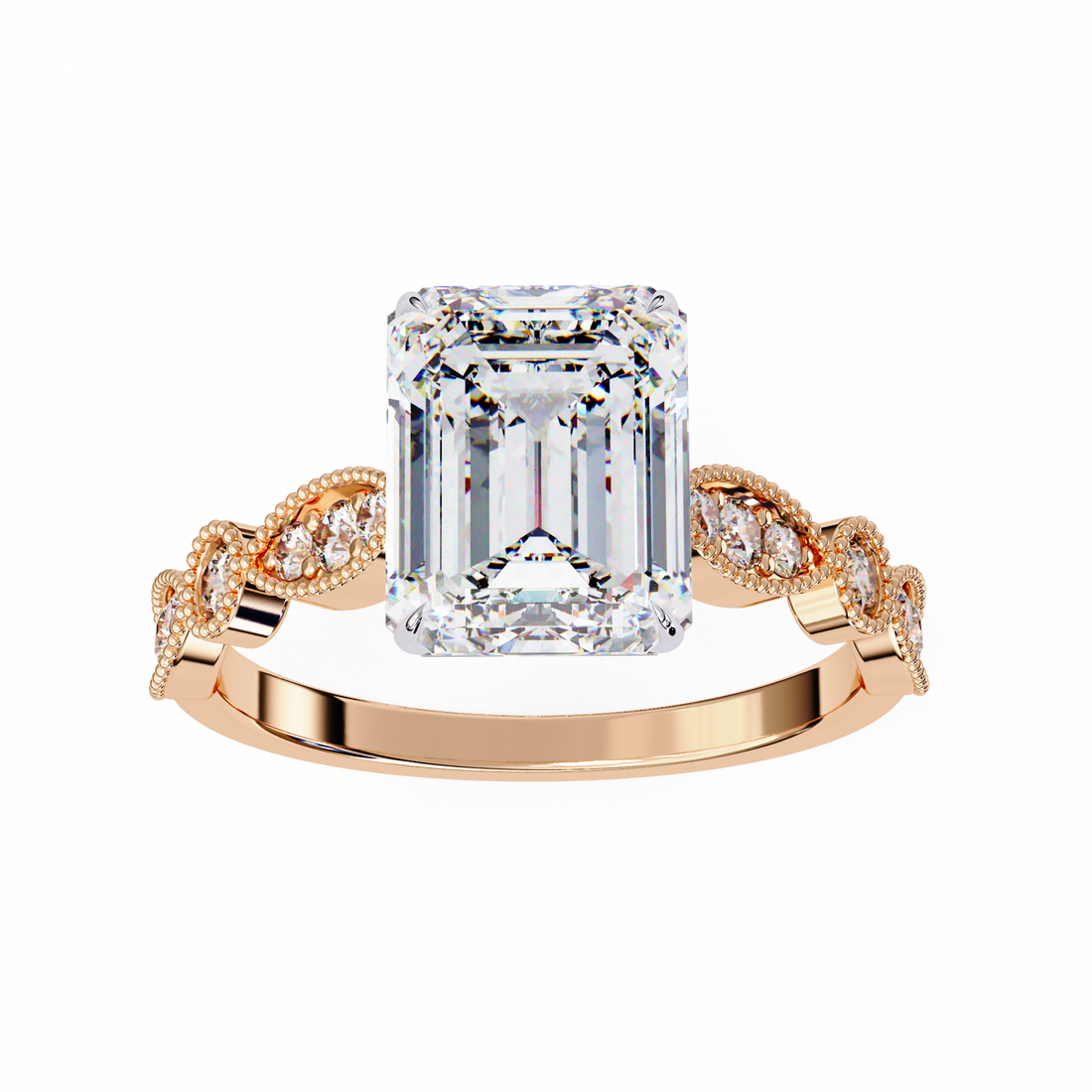 Emerald Cut Diamond Engagement Ring – Vintage Milgrain  Gold Setting5
