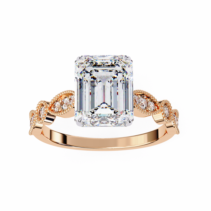Emerald Cut Diamond Engagement Ring – Vintage Milgrain  Gold Setting5