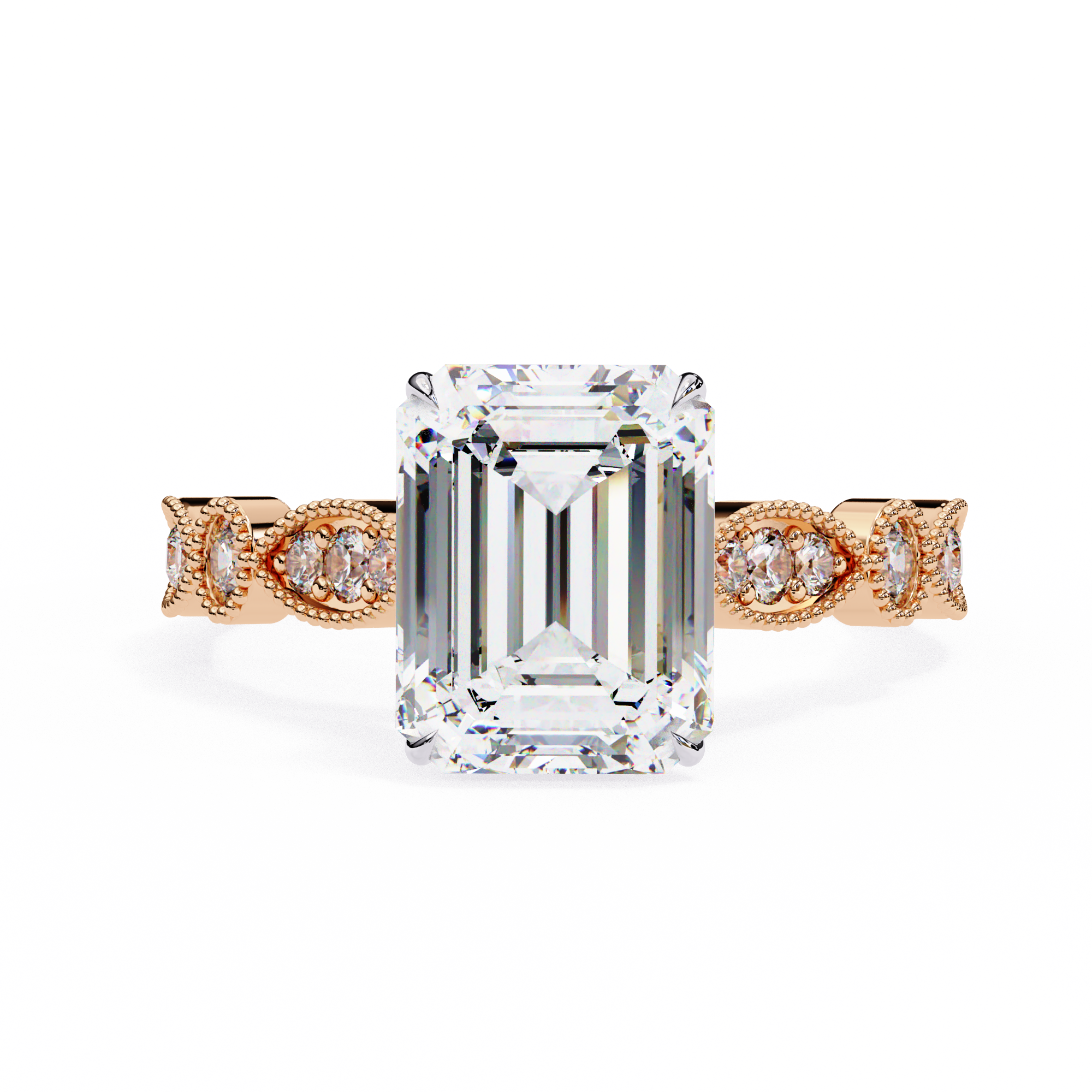 Emerald Cut Diamond Engagement Ring – Vintage Milgrain  Gold Setting6