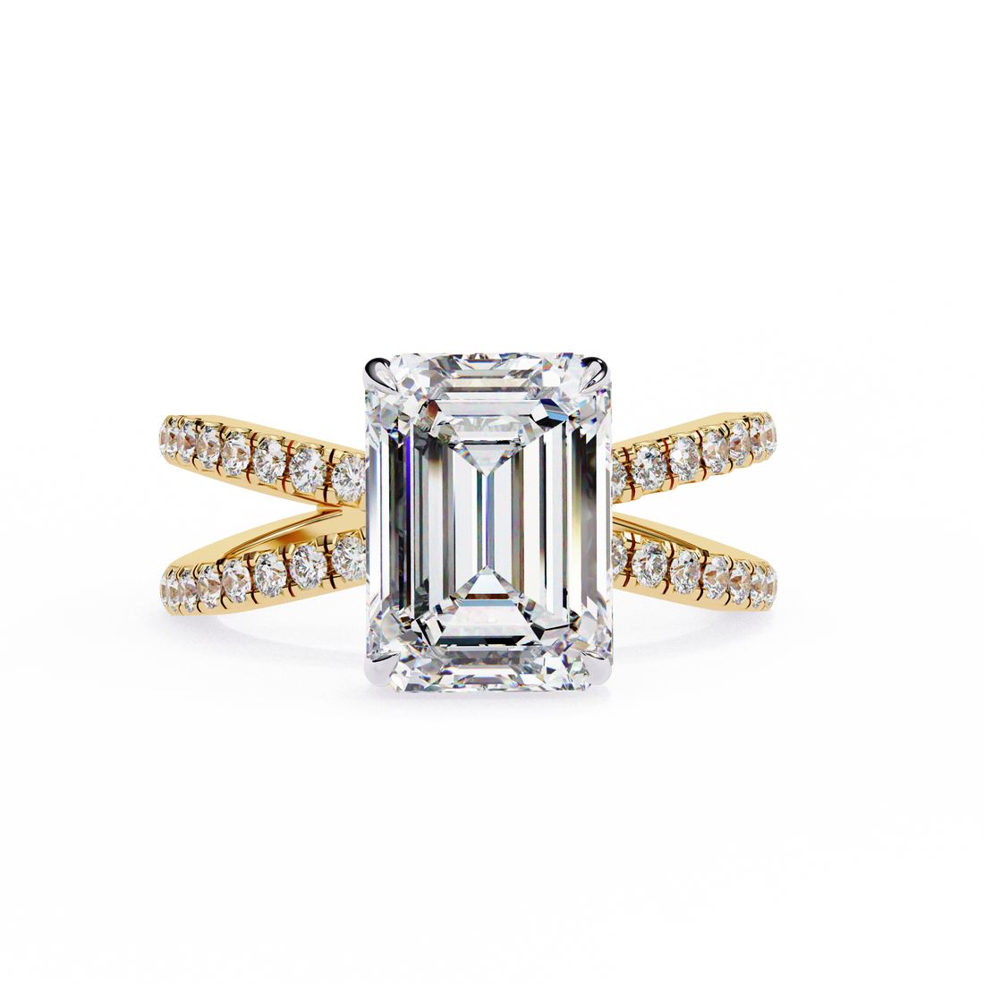 Emerald Cut Solitaire Diamond Ring with Split Shank