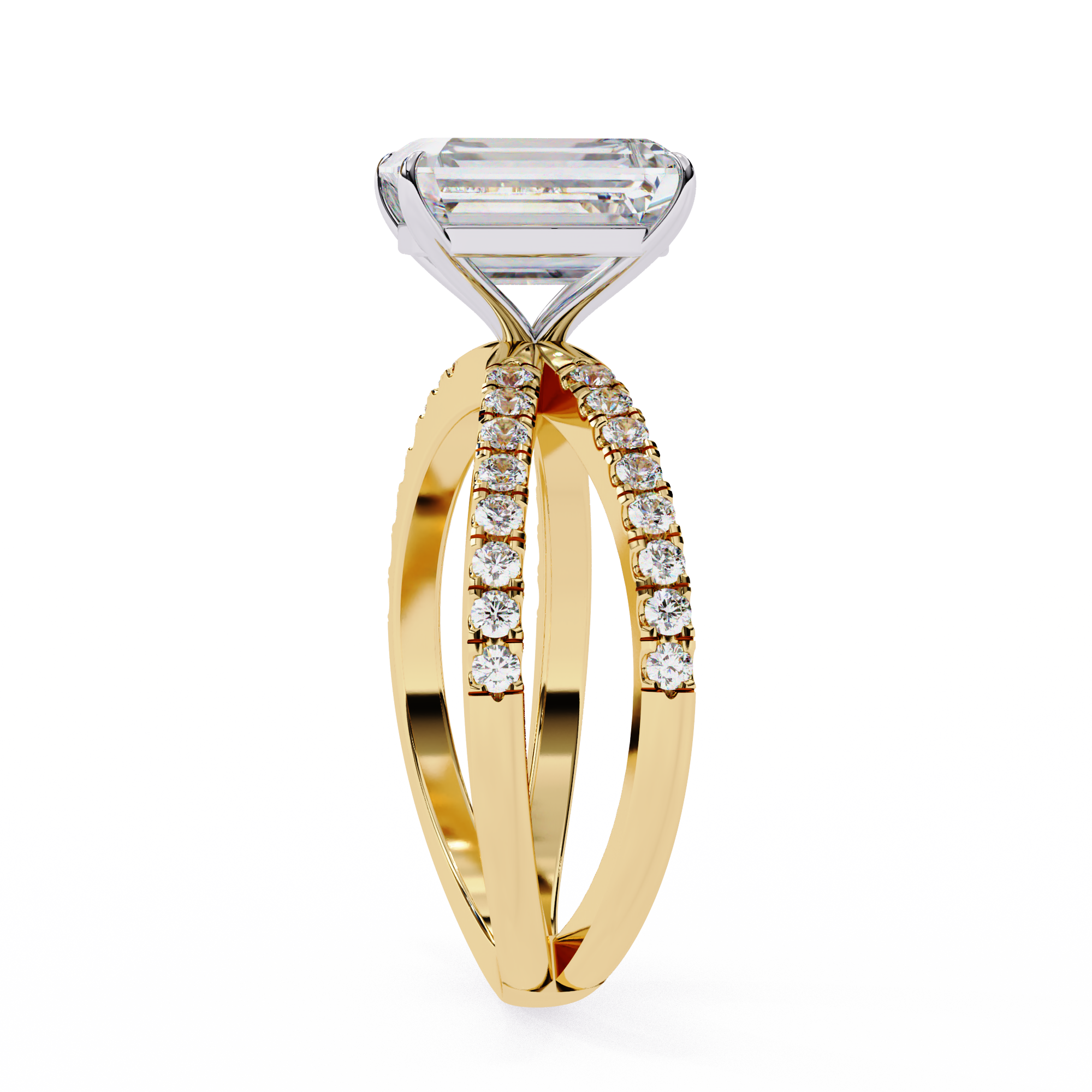 Emerald Cut Solitaire Diamond Ring with Split Shank3